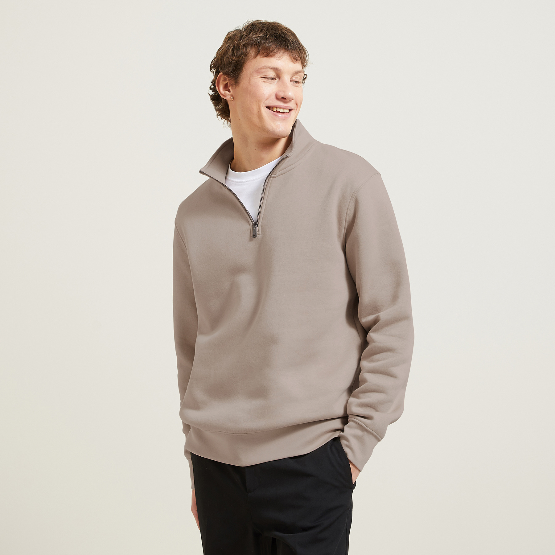 Sweat à col montant zippé Beige XS 73% Coton, 27% Polyester Homme