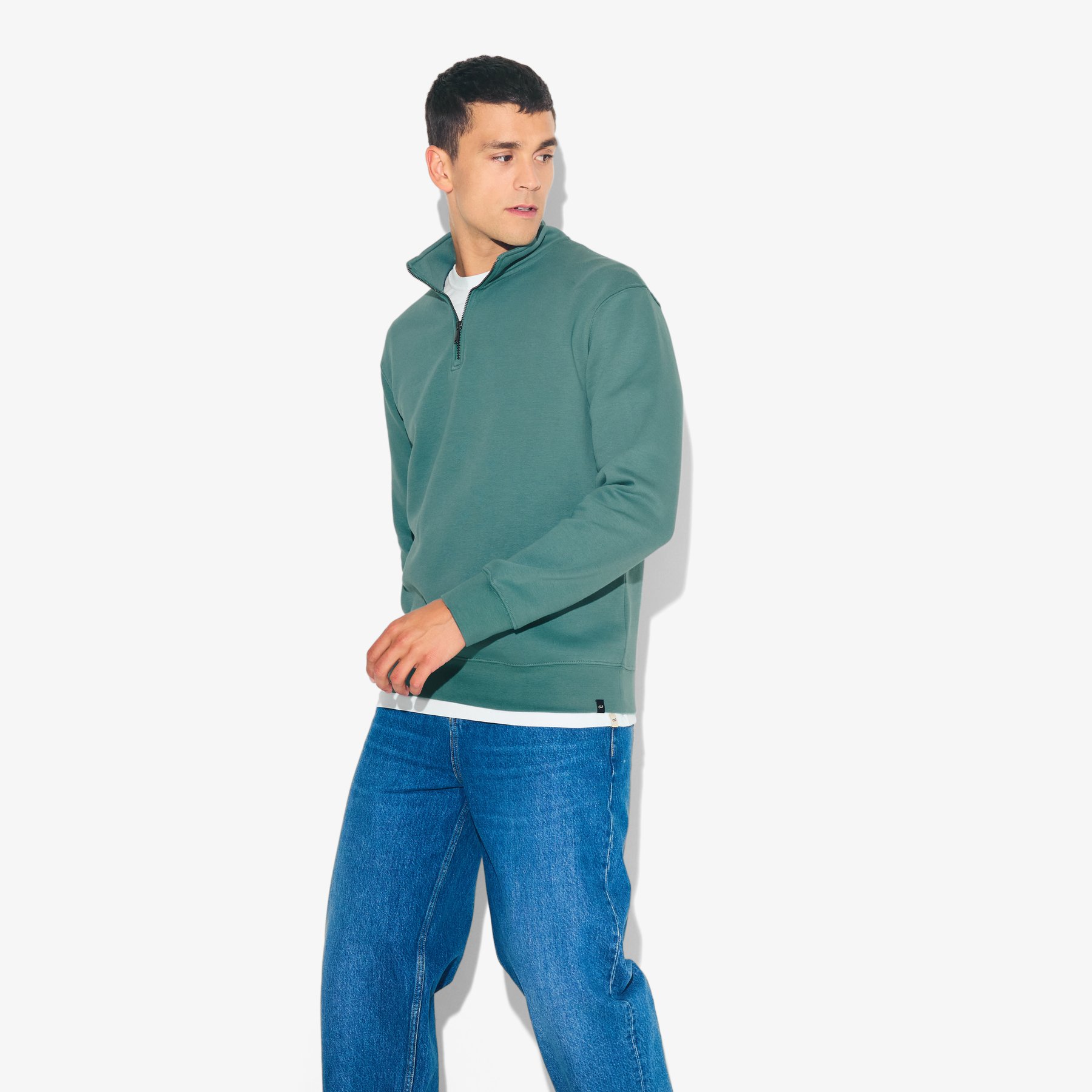 Sweat à col montant zippé Vert/Kaki XS 73% Coton, 27% Polyester Homme