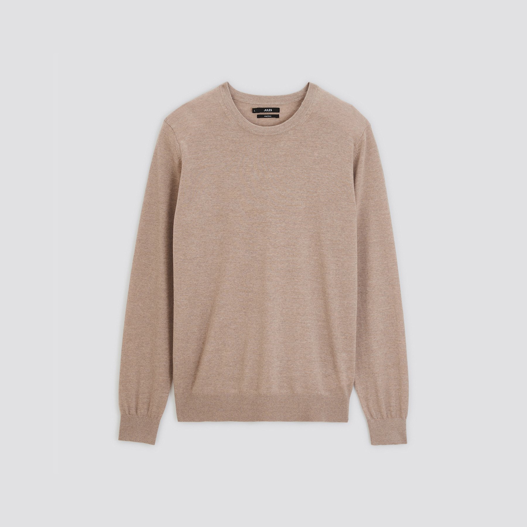 Pull à col rond en laine mérinos Beige XXL 100% Laine Homme