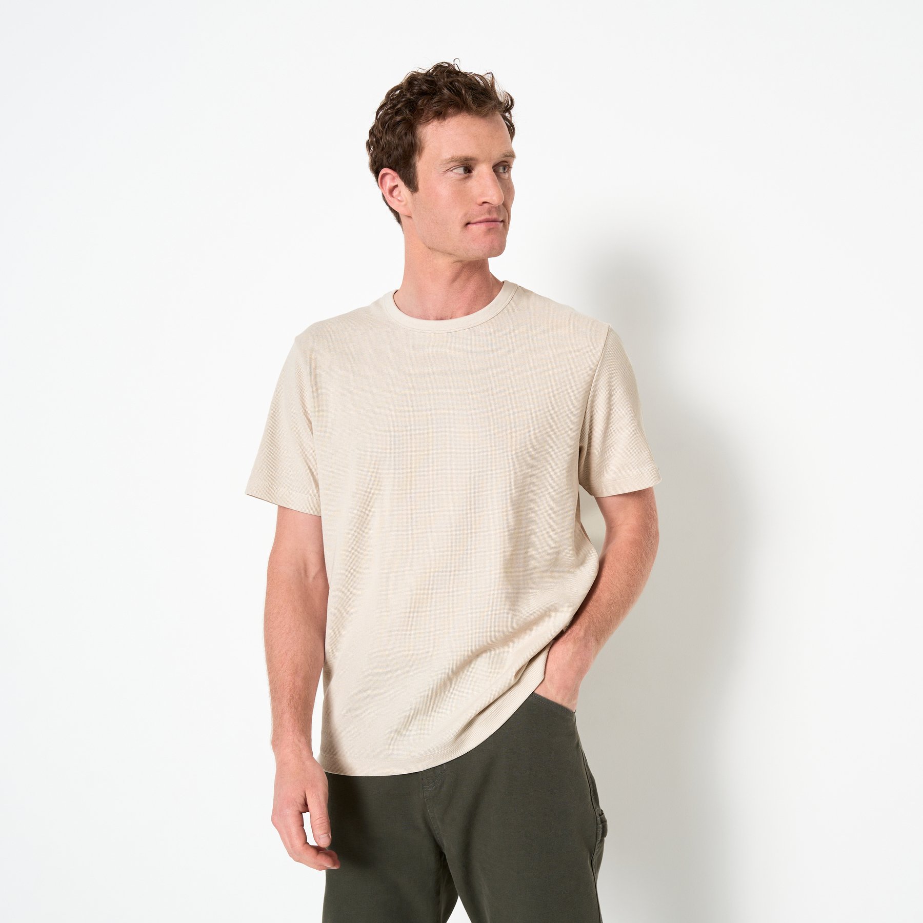 Tee shirt matière gaufrée Beige XS 100% Coton Homme
