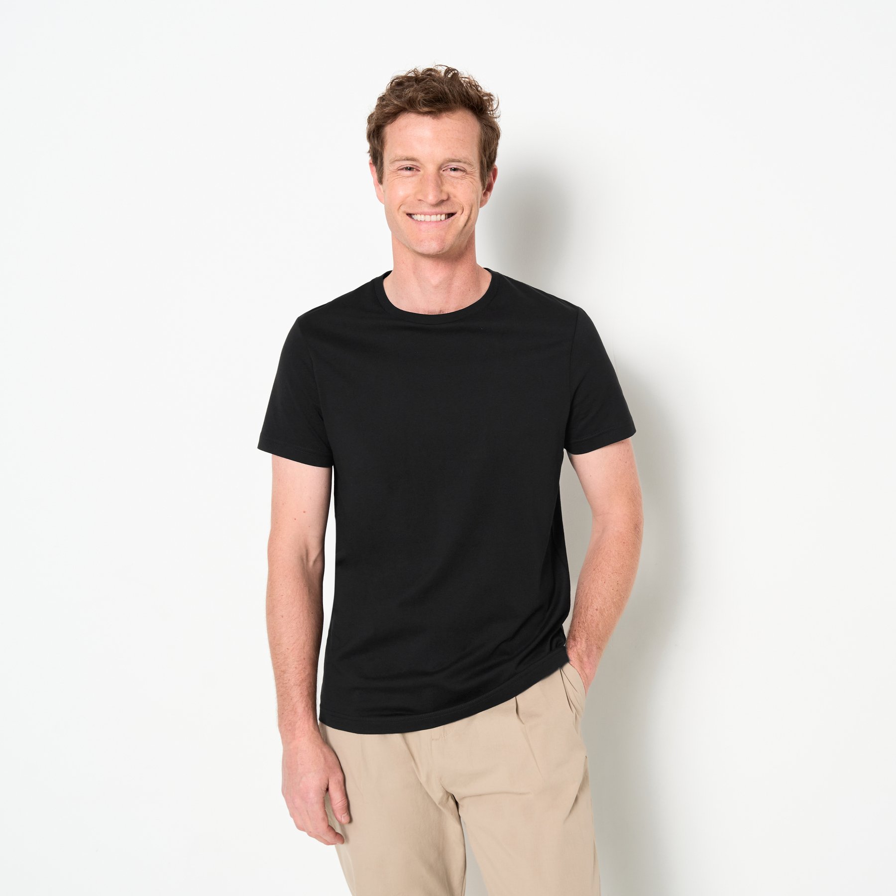 Tee shirt en coton col rond basique Noir M 100% Coton Homme