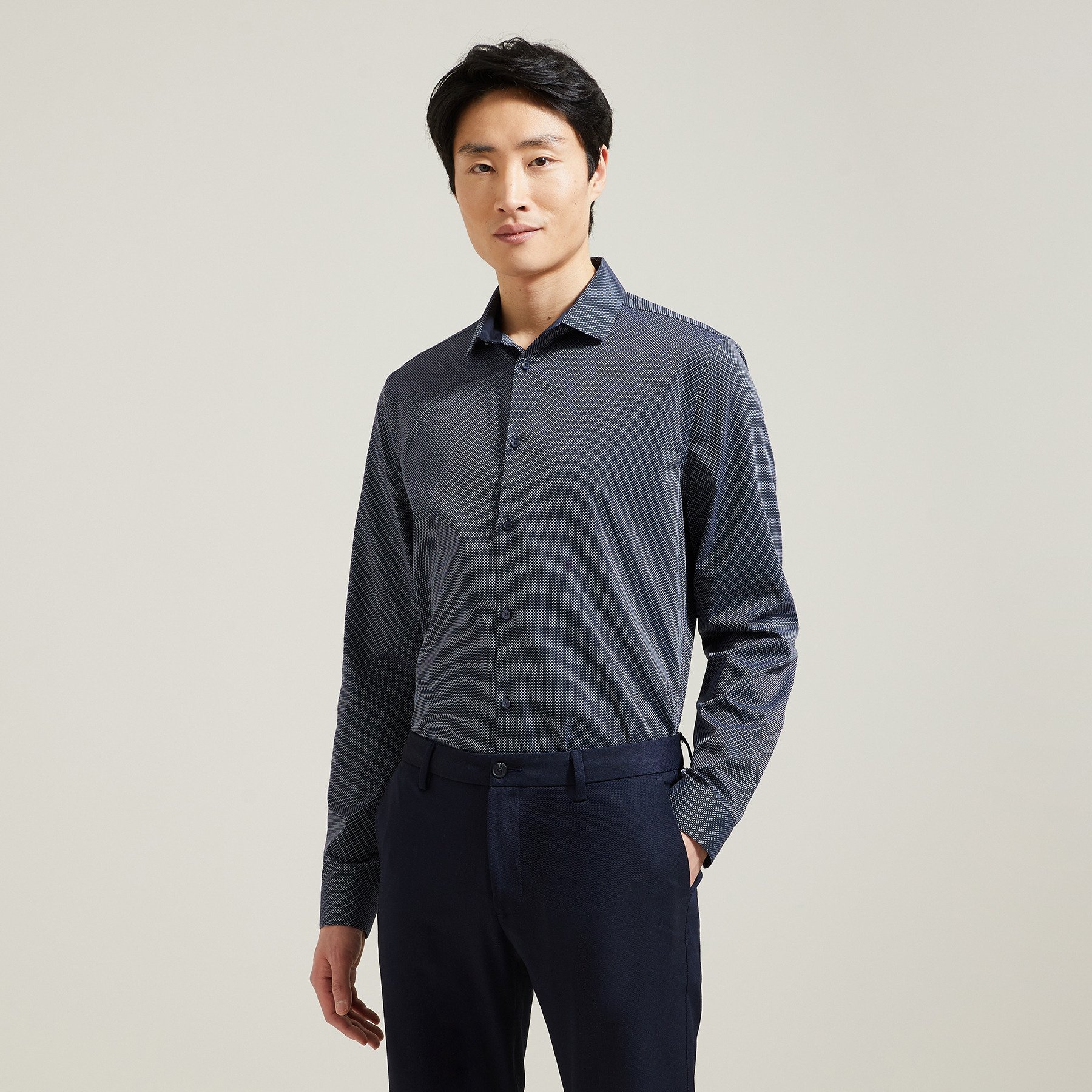Chemise en coton sans repassage micro point Bleu S 100% Coton Homme