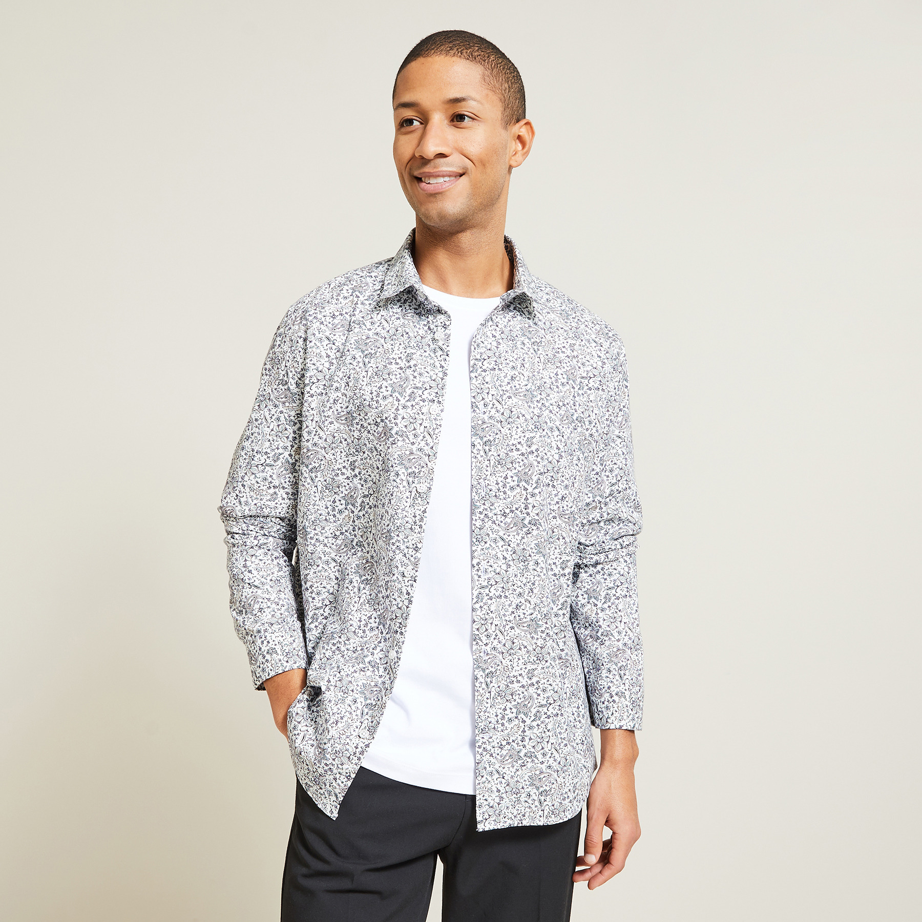 Chemise regular oxford imprimé fleur coton Ecru XS 100% Coton Homme