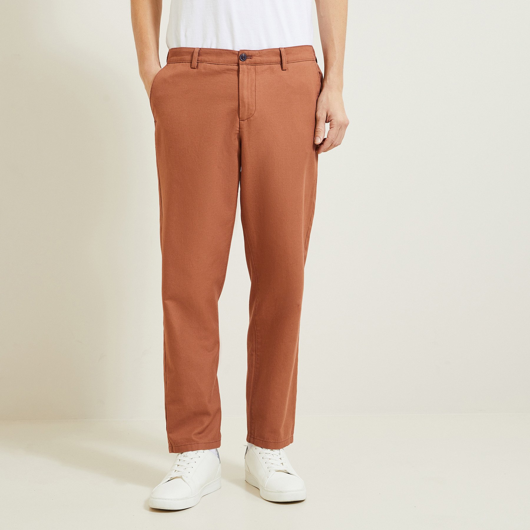 Pantalon chino large contenant du lin Marron 36 75% Coton, 25% Lin Homme