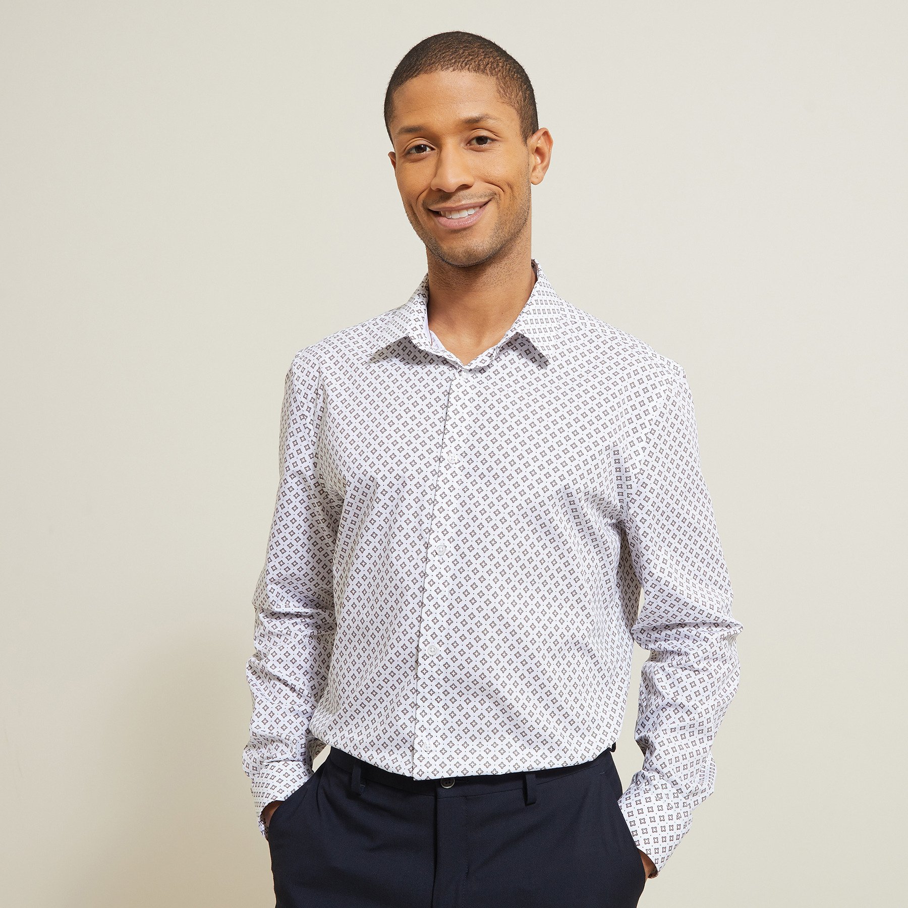 Chemise en coton imprimé géométrique Blanc S 100% Coton Homme