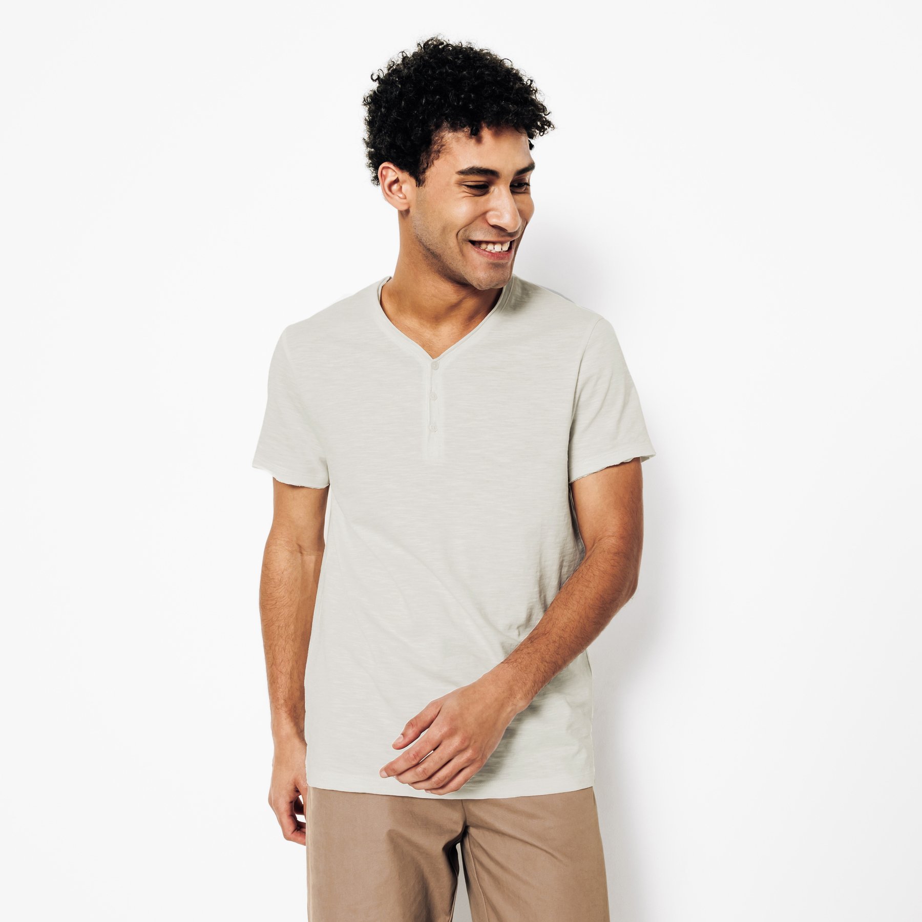 Tee shirt col tunisien matière flammée Blanc S 100% Coton Homme