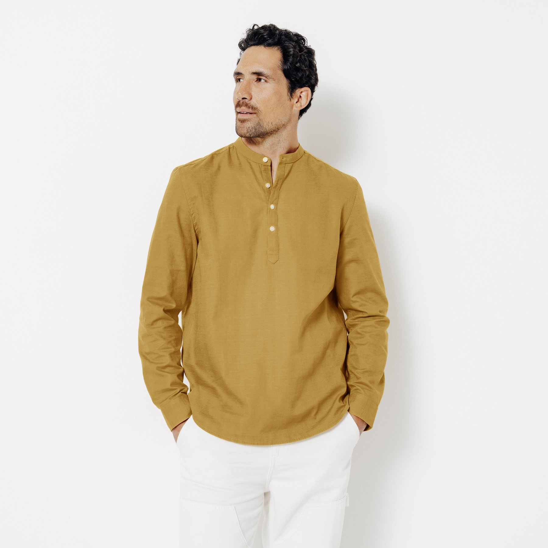 Chemise en coton col mao Jaune/Or XS 100% Coton Homme