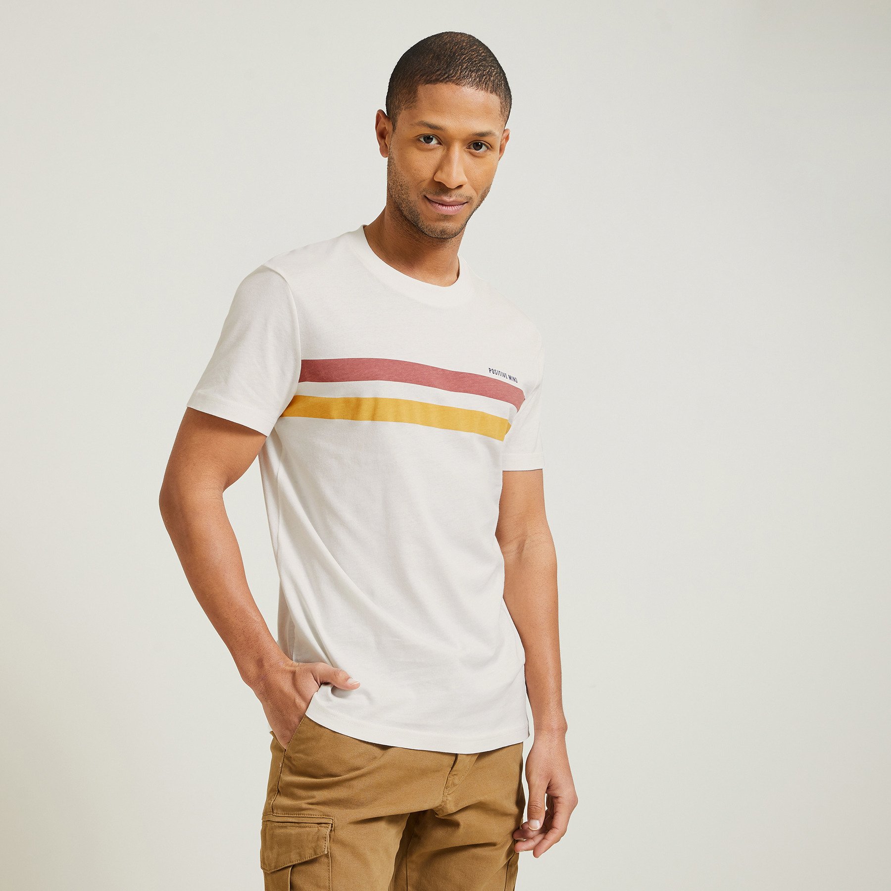 Tee shirt rayé printé Blanc S 100% Coton Homme