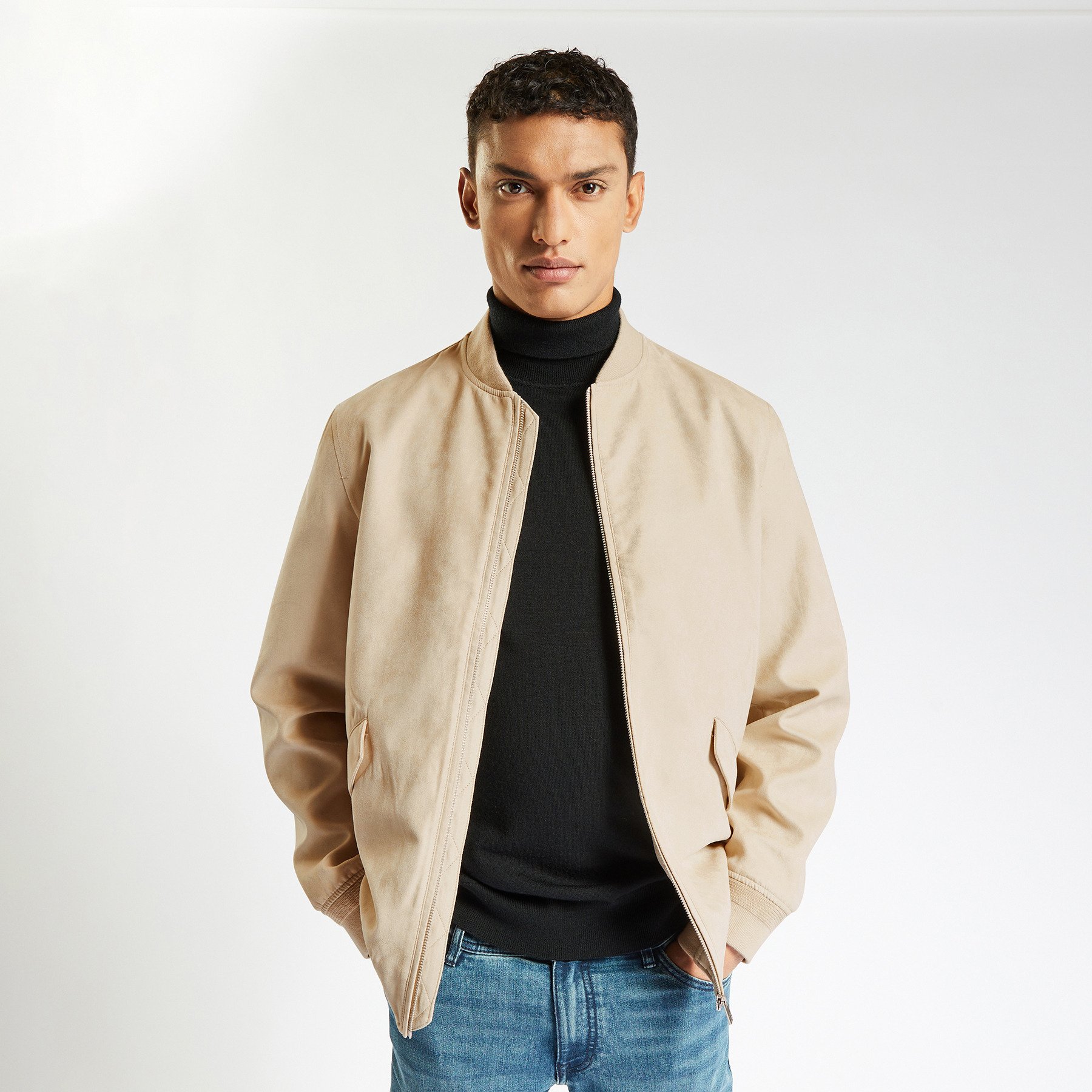 Blouson zippé aspect velours Beige S  Homme