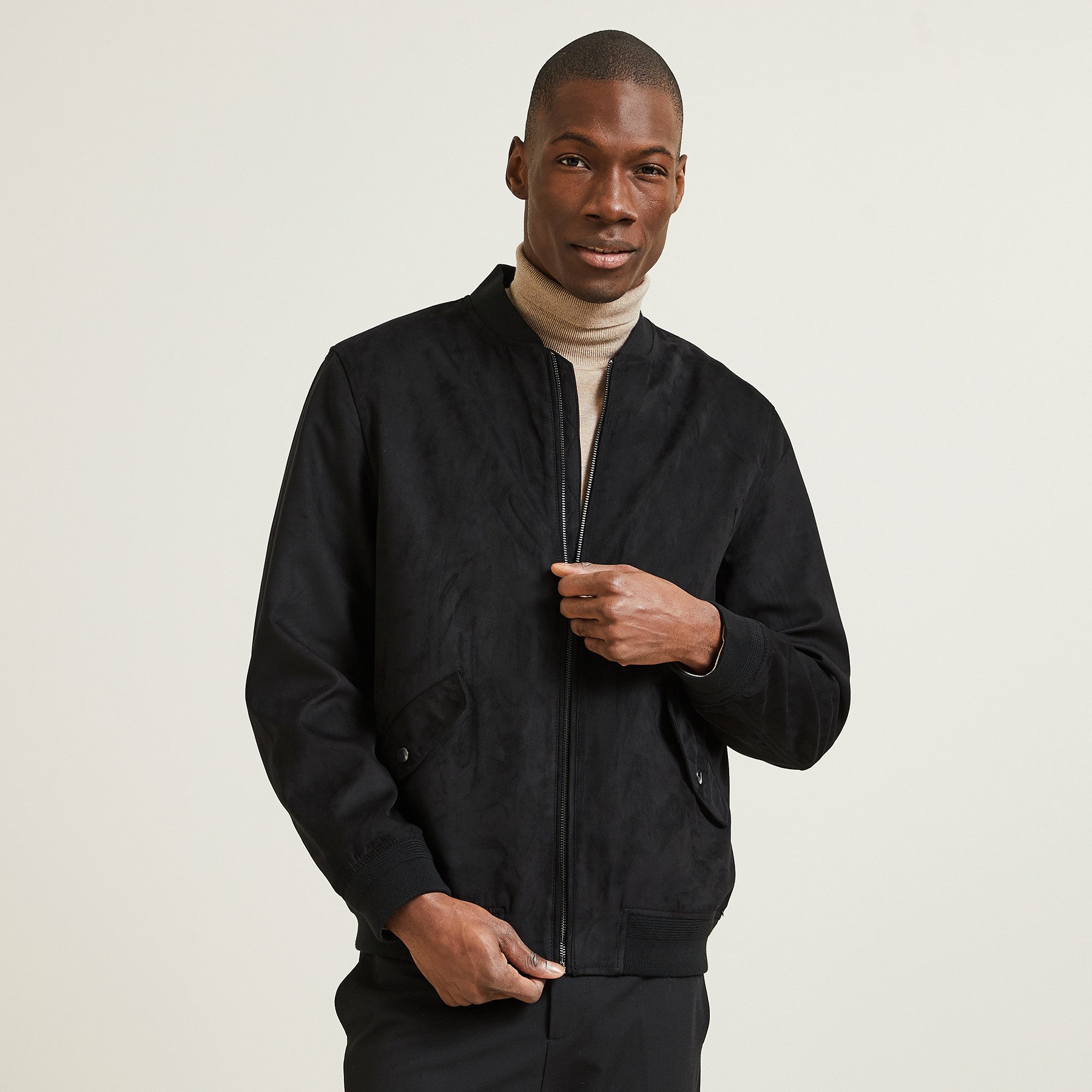 Blouson zippé aspect velours Noir S  Homme
