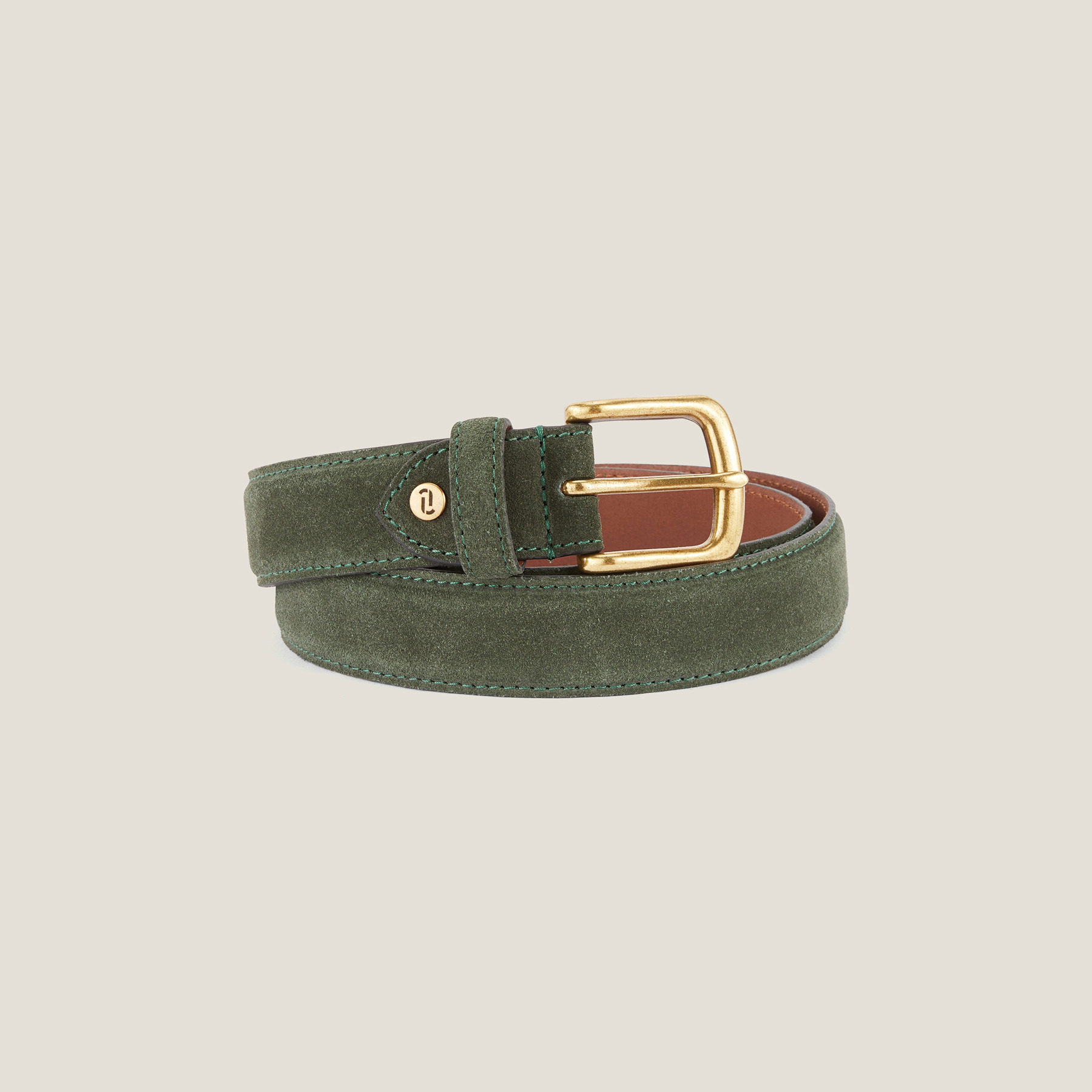 Ceinture cuir suède Vert/Kaki 36/38 100% Cuir de buffle Homme
