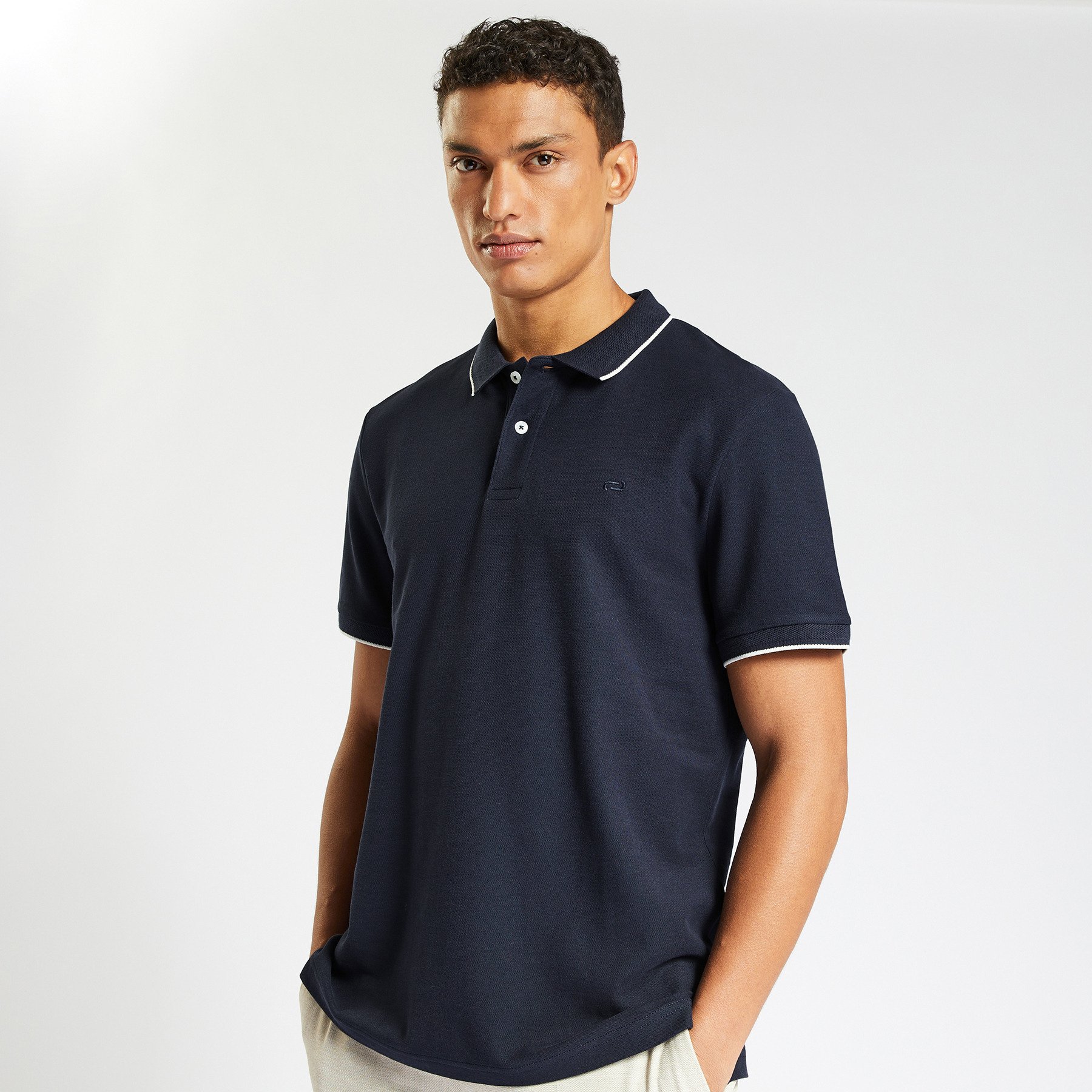 Polo manches courtes uni "le parfait by JULES" Bleu XS 100% Coton Homme