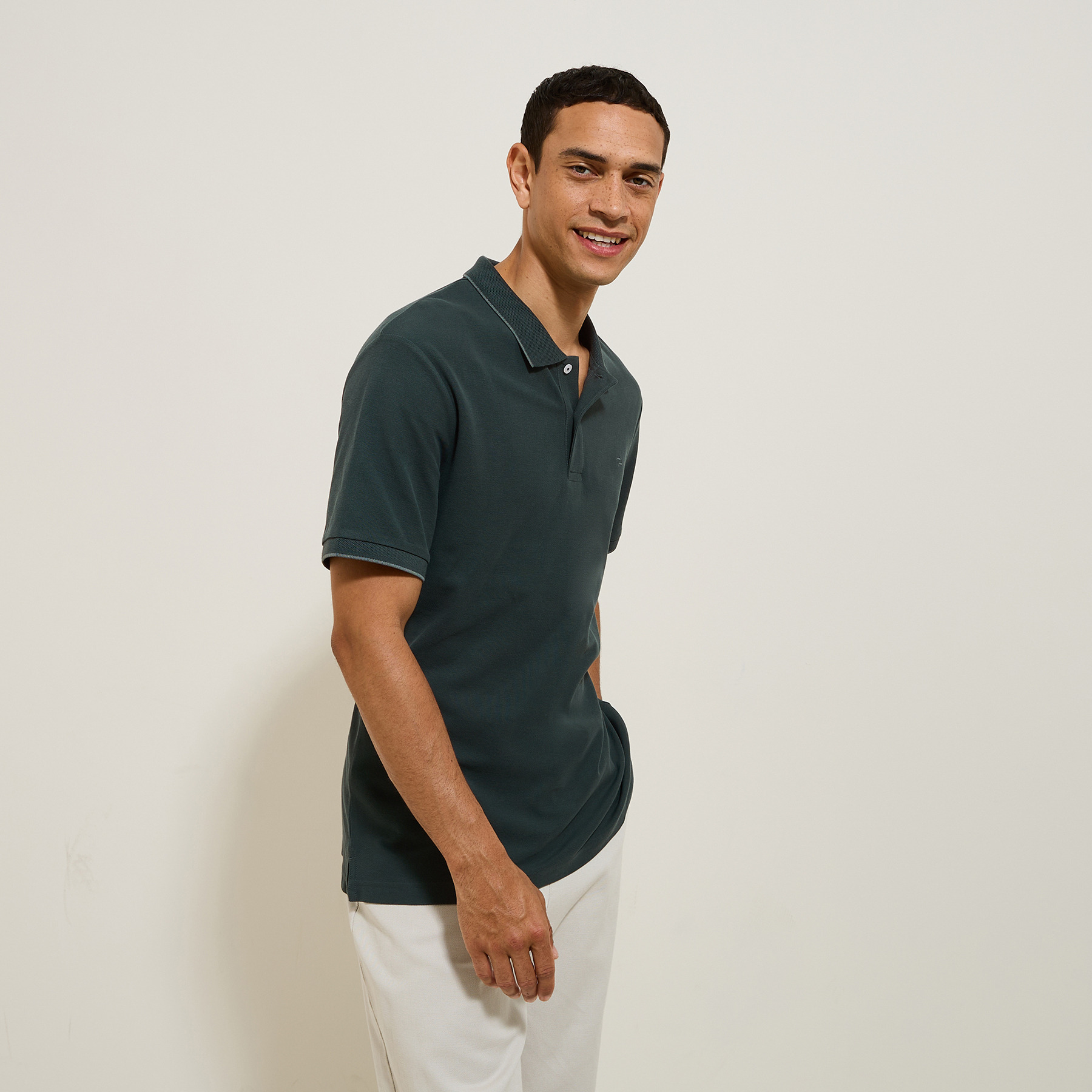 Polo manches courtes uni "le parfait by JULES" Vert/Kaki XS 100% Coton Homme