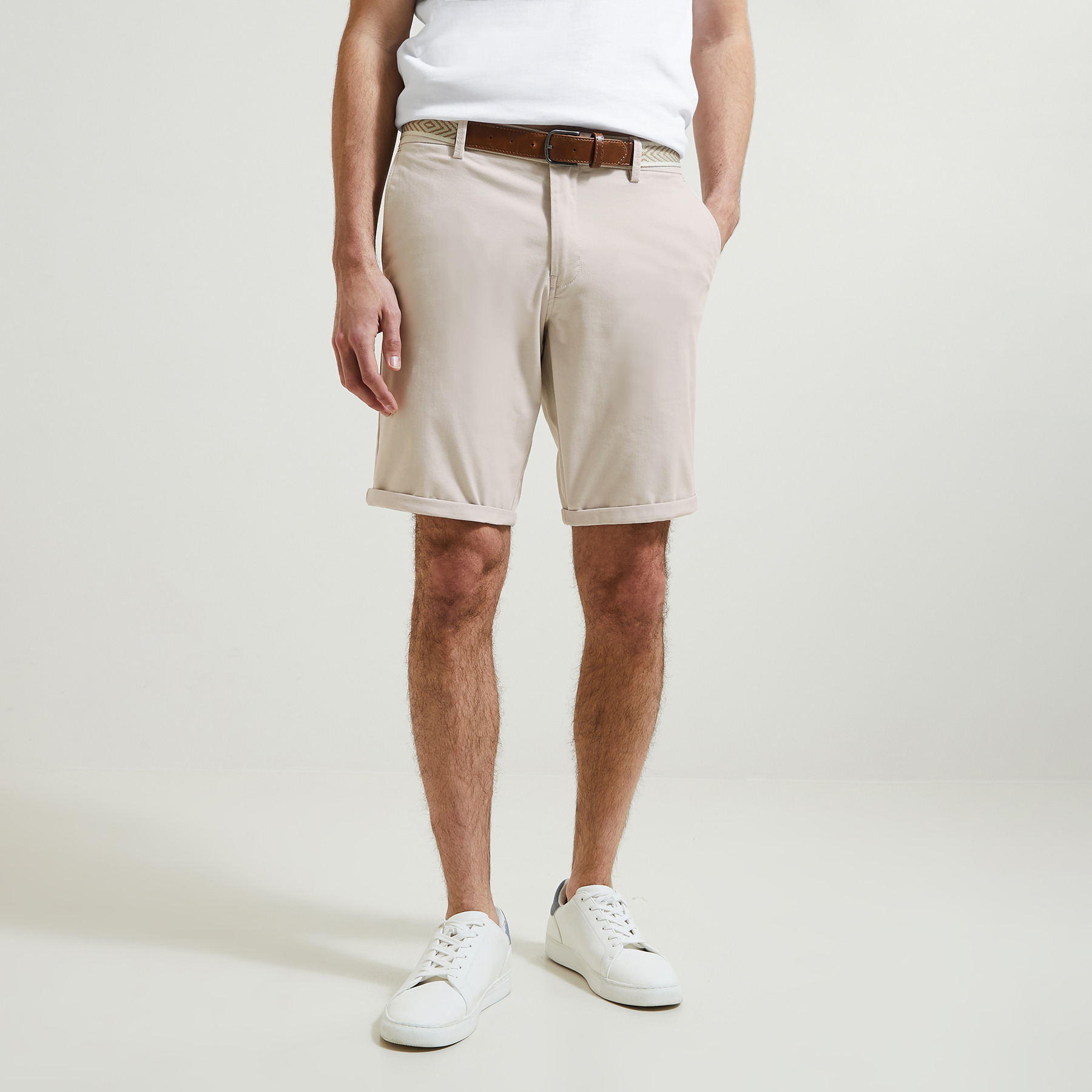 Bermuda chino uni avec ceinture Beige 34  Homme