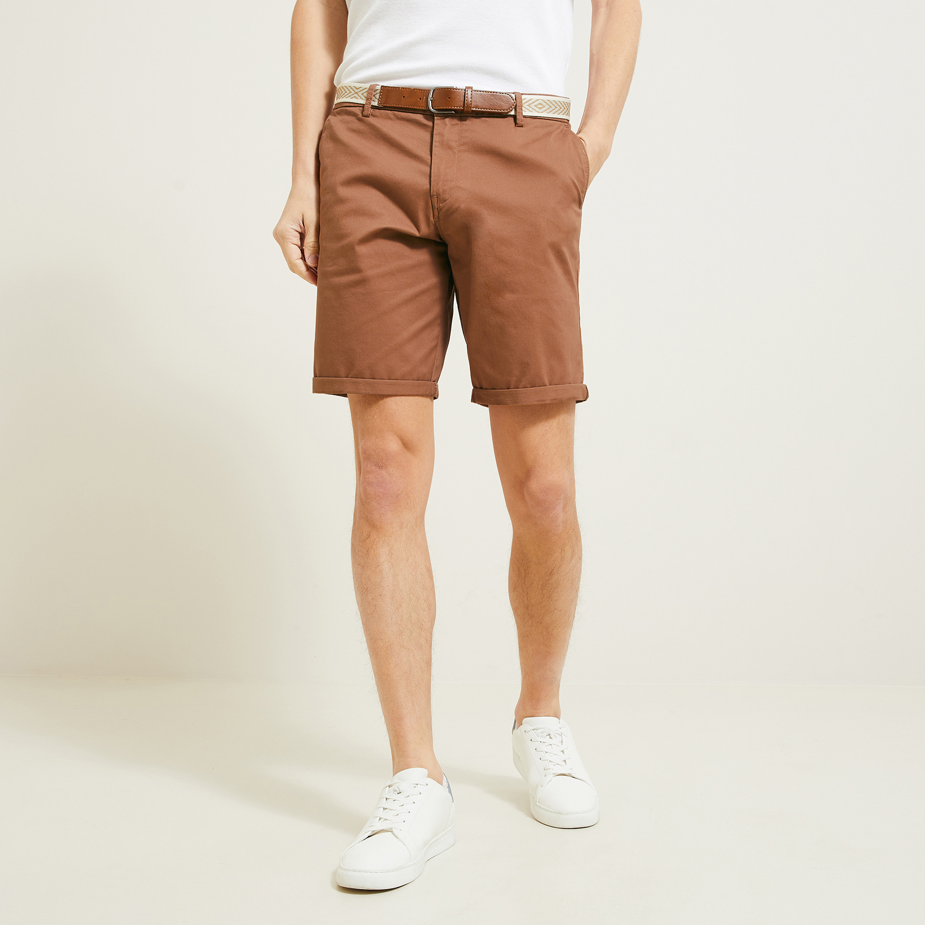 Bermuda chino uni avec ceinture Marron 34  Homme