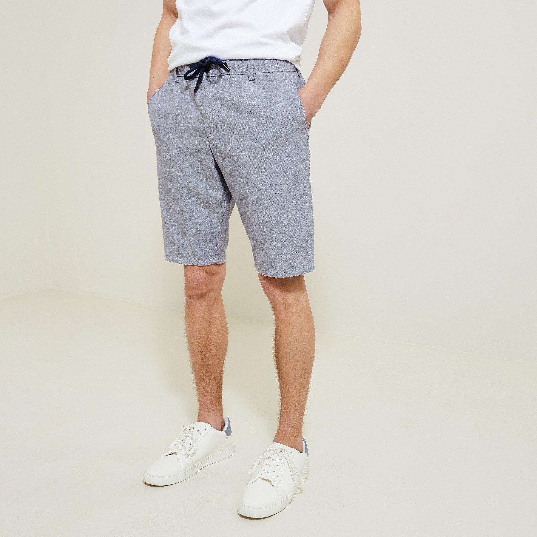Bermuda uni en coton lin Bleu 36 75% Coton, 25% Lin Homme