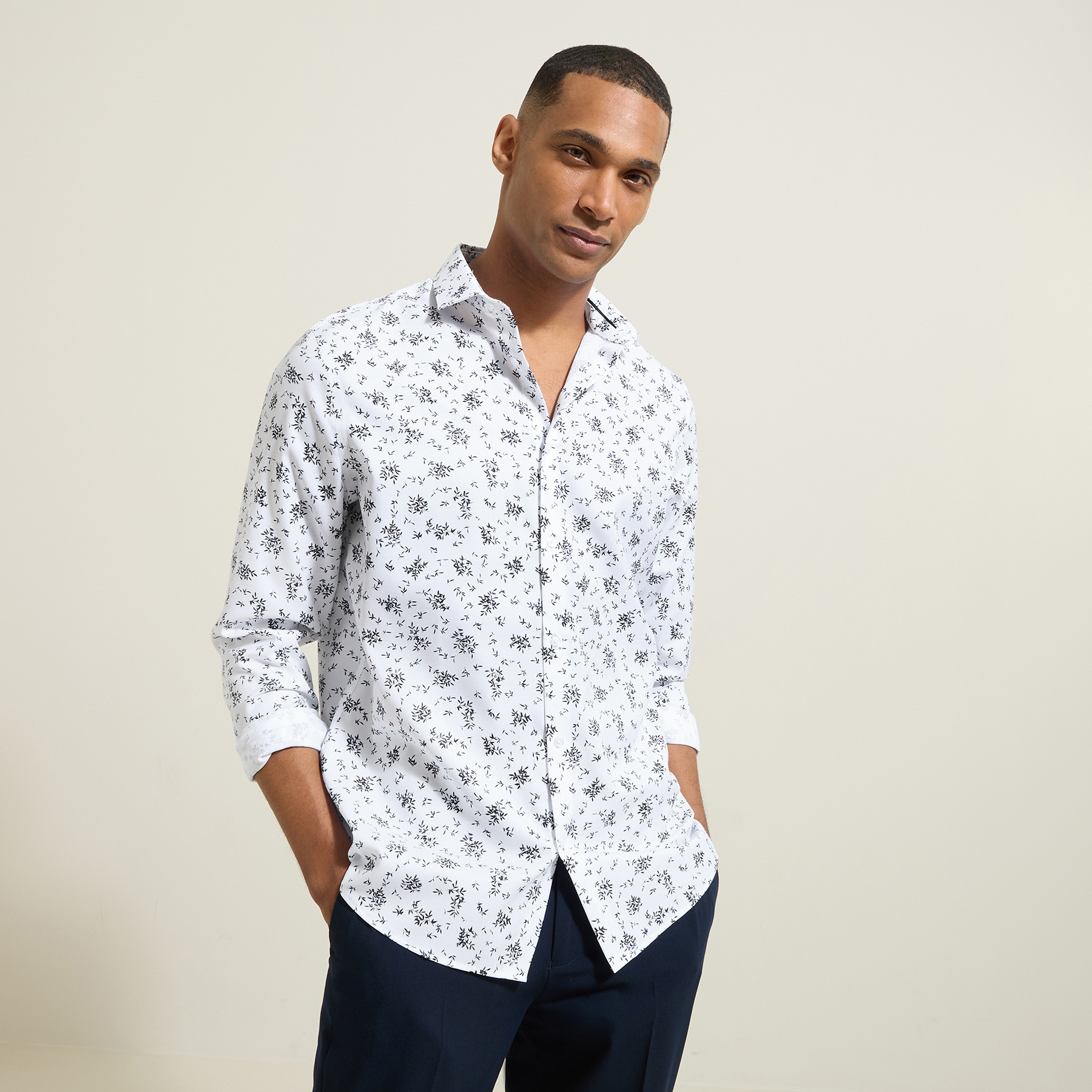 Chemise slim imprimé fleur coton Blanc XS 100% Coton Homme