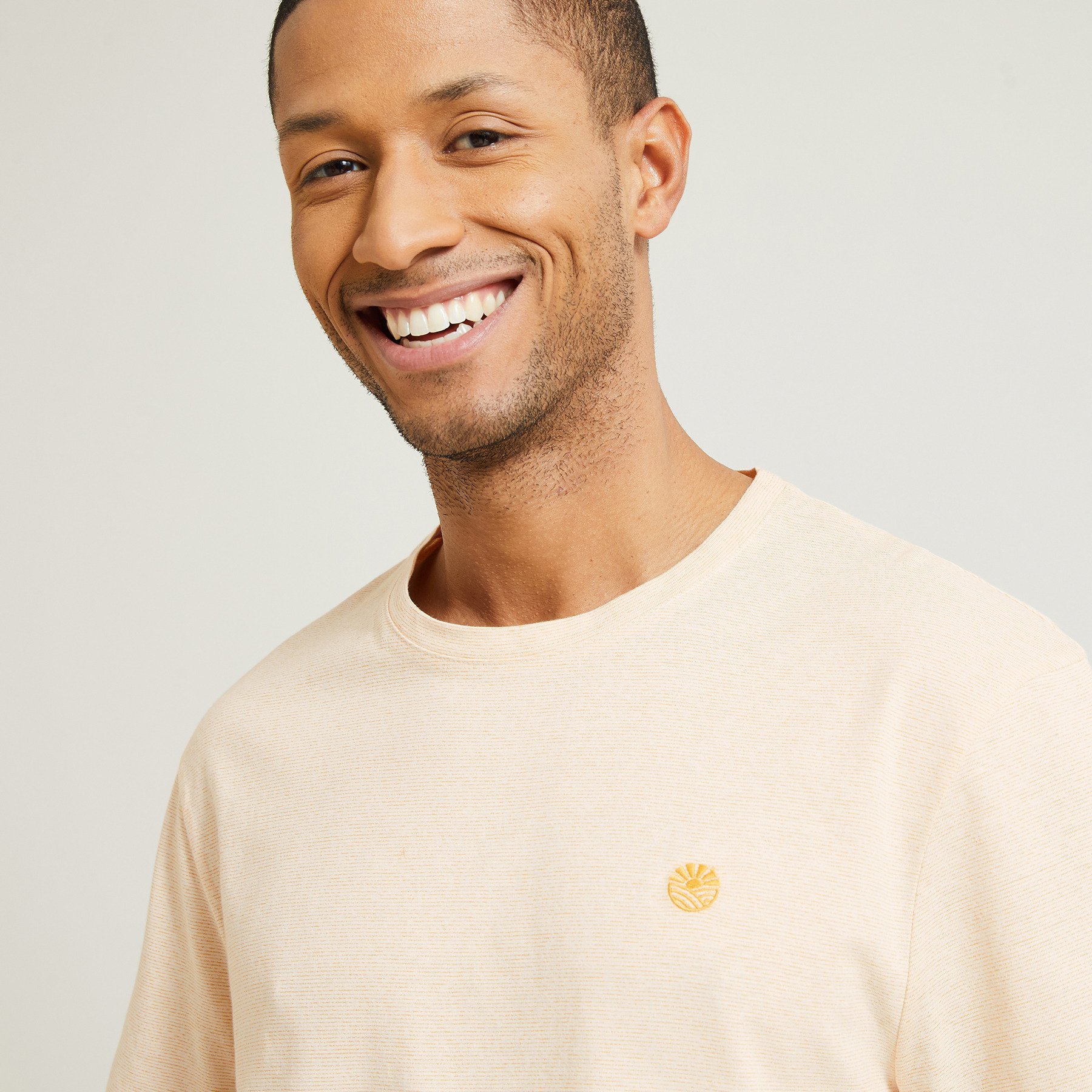 Tee shirt effet microrayé broderie poitrine Jaune/Or XS 82% Coton, 18% Polyester Homme