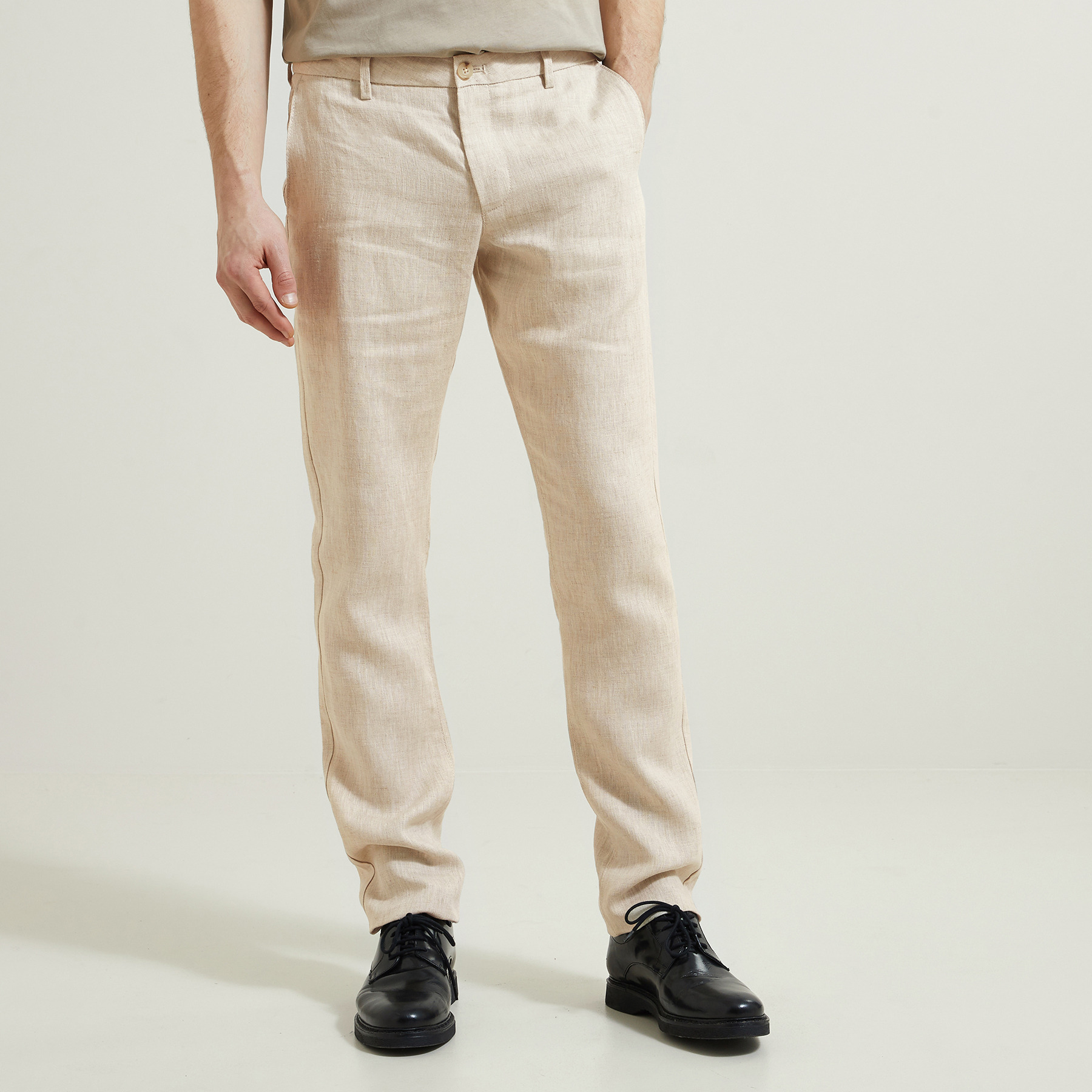 Pantalon en lin droit Ecru 36 100% Lin Homme