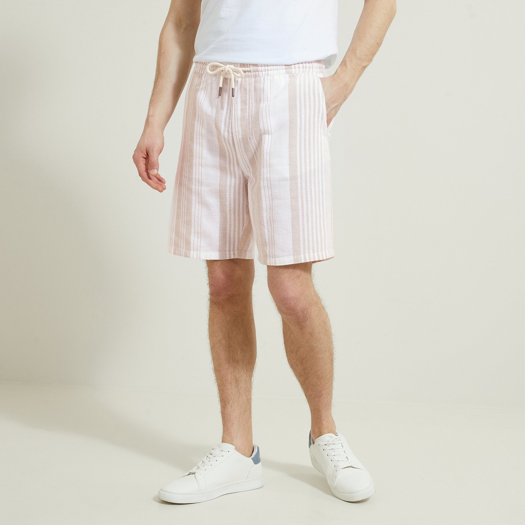 Bermuda rayé matière reliéfée Beige XS 80% Coton, 20% Polyester Homme Jules