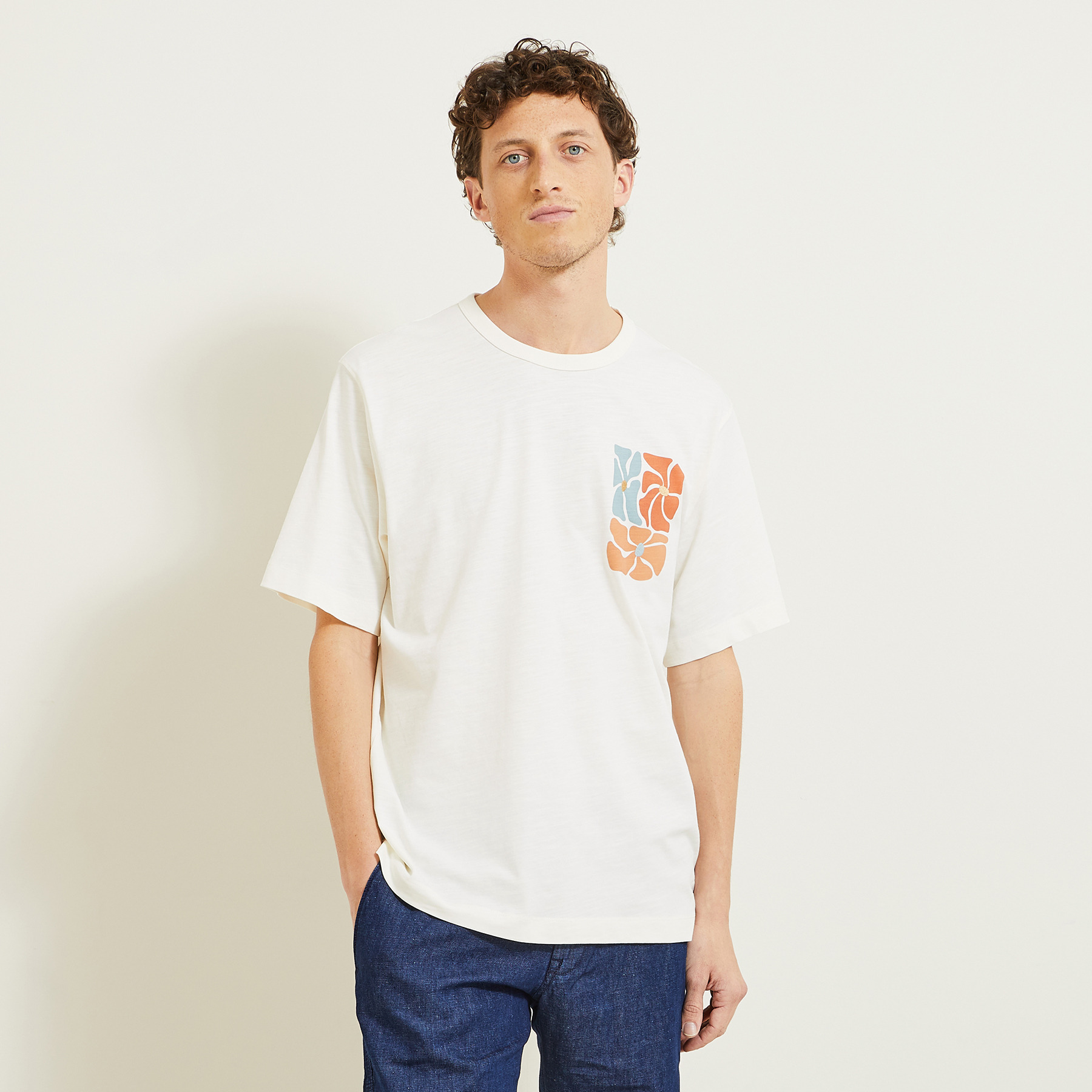 Tee shirt imprimé devant et dos coupe relax Blanc XS 100% Coton Homme