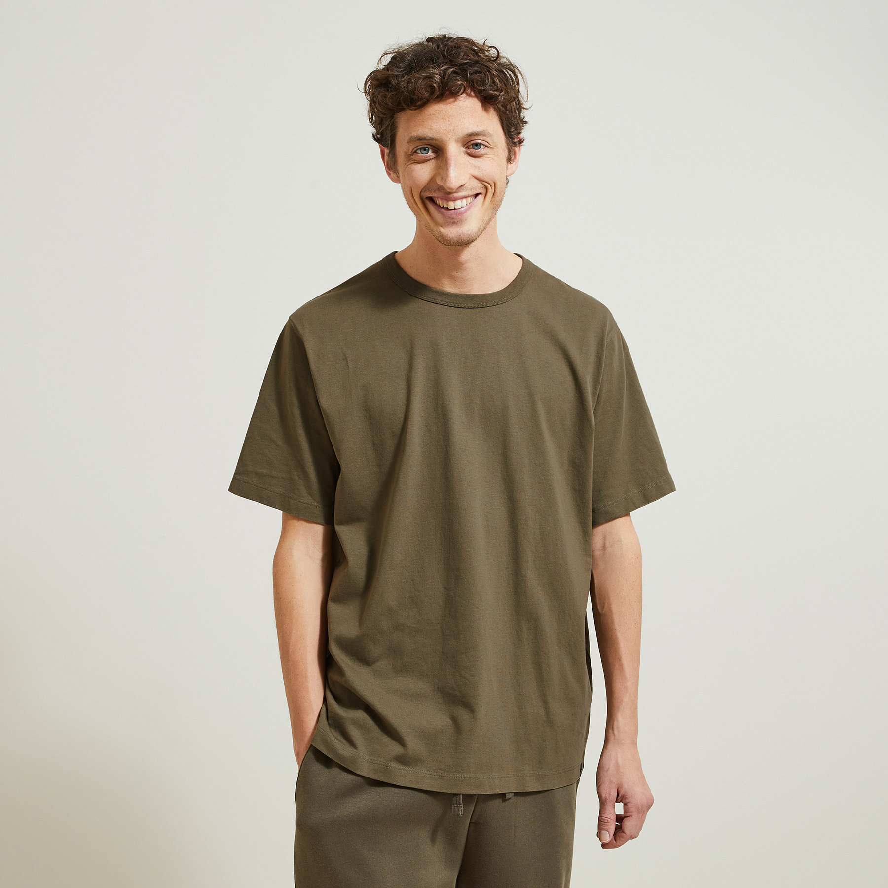 Tee shirt coupe relax manches courtes Vert/Kaki S 100% Coton Homme