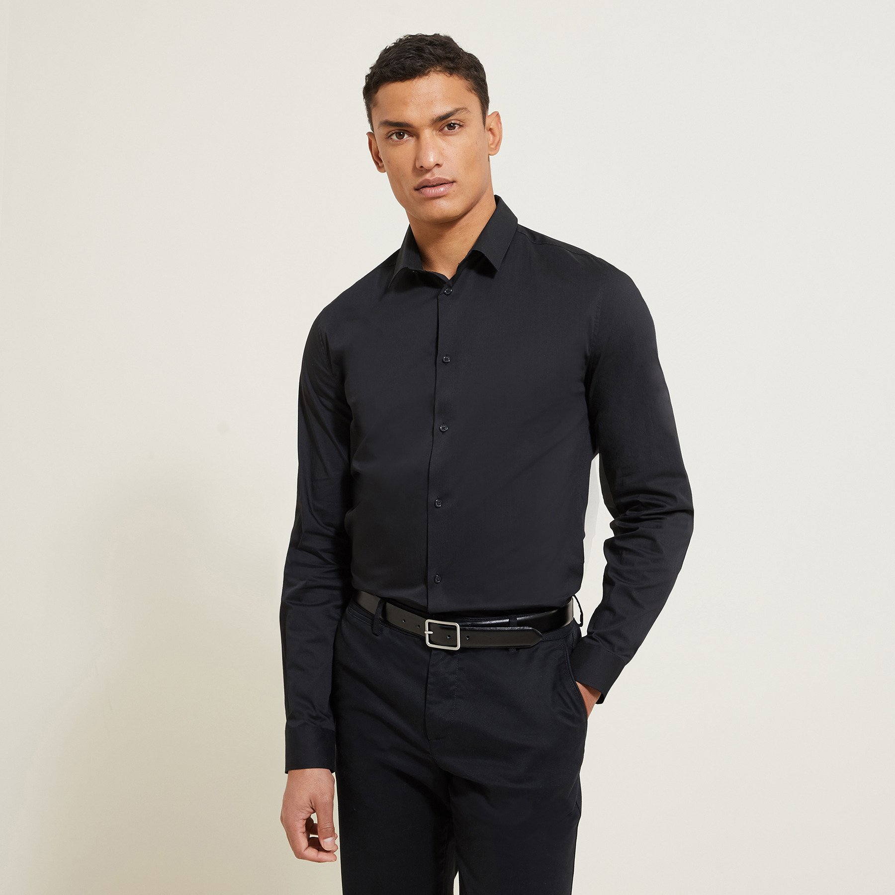 Chemise extra slim unie en polyamide Noir XS 64% Coton, 30% Polyamide, 6% Elasthanne Homme