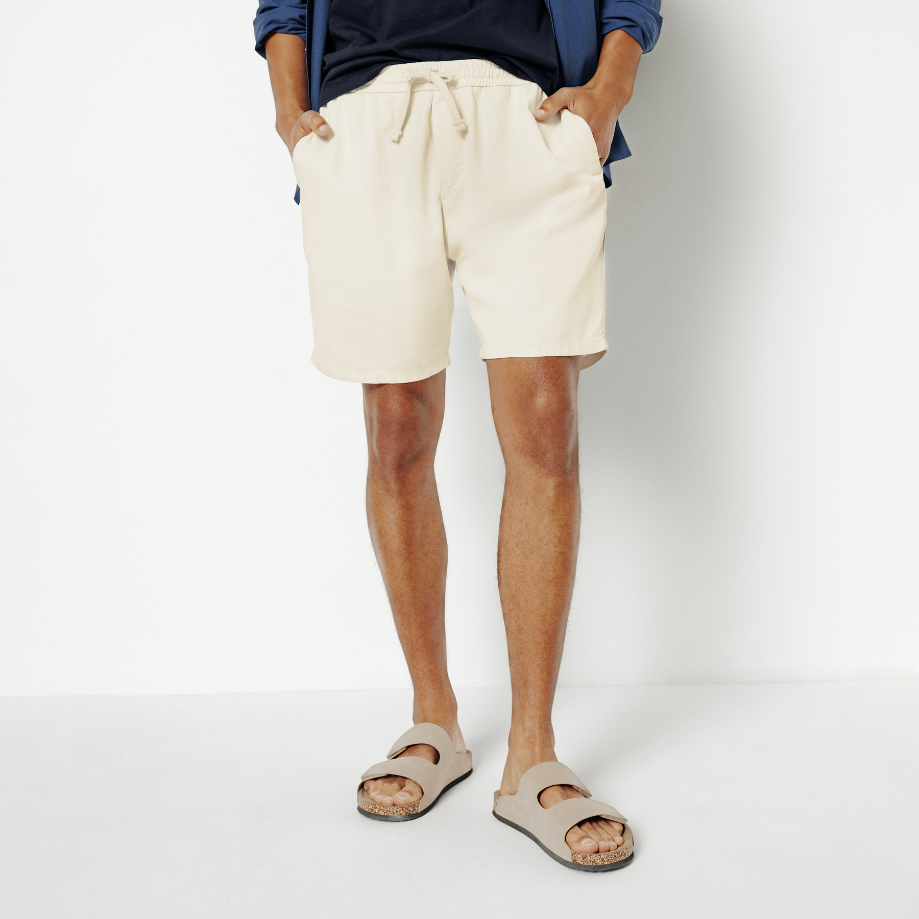 Bermuda taille élastiquée Ecru XS 78% Coton, 22% Lin Homme