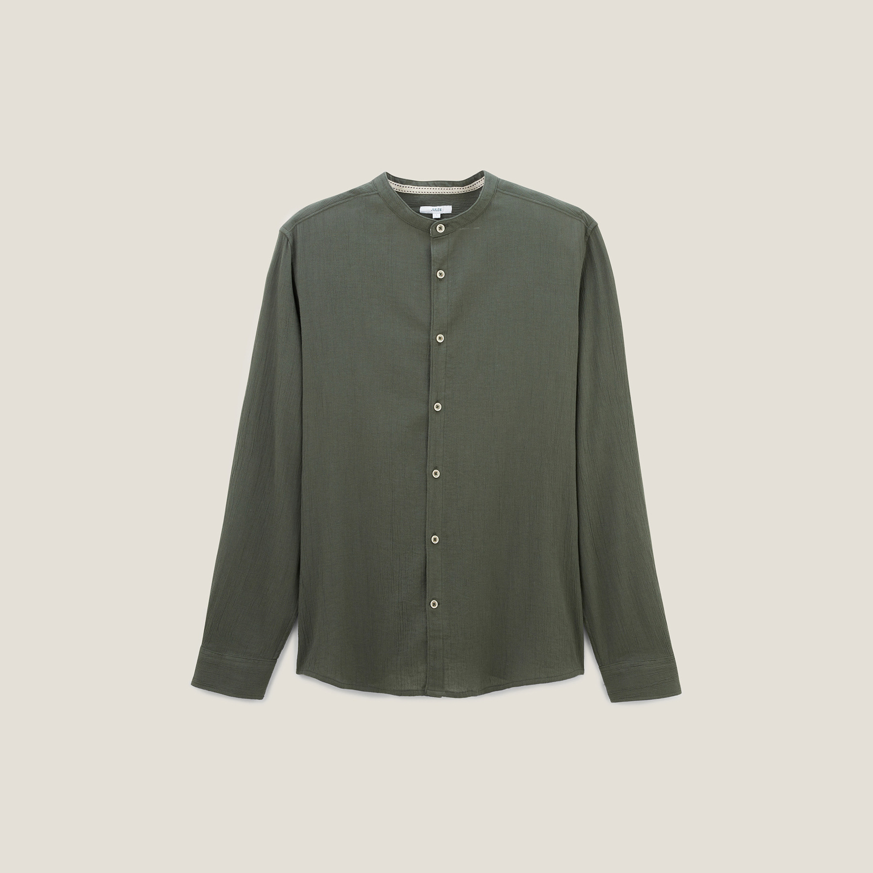 Chemise en coton col mao Vert/Kaki XS 100% Coton Homme