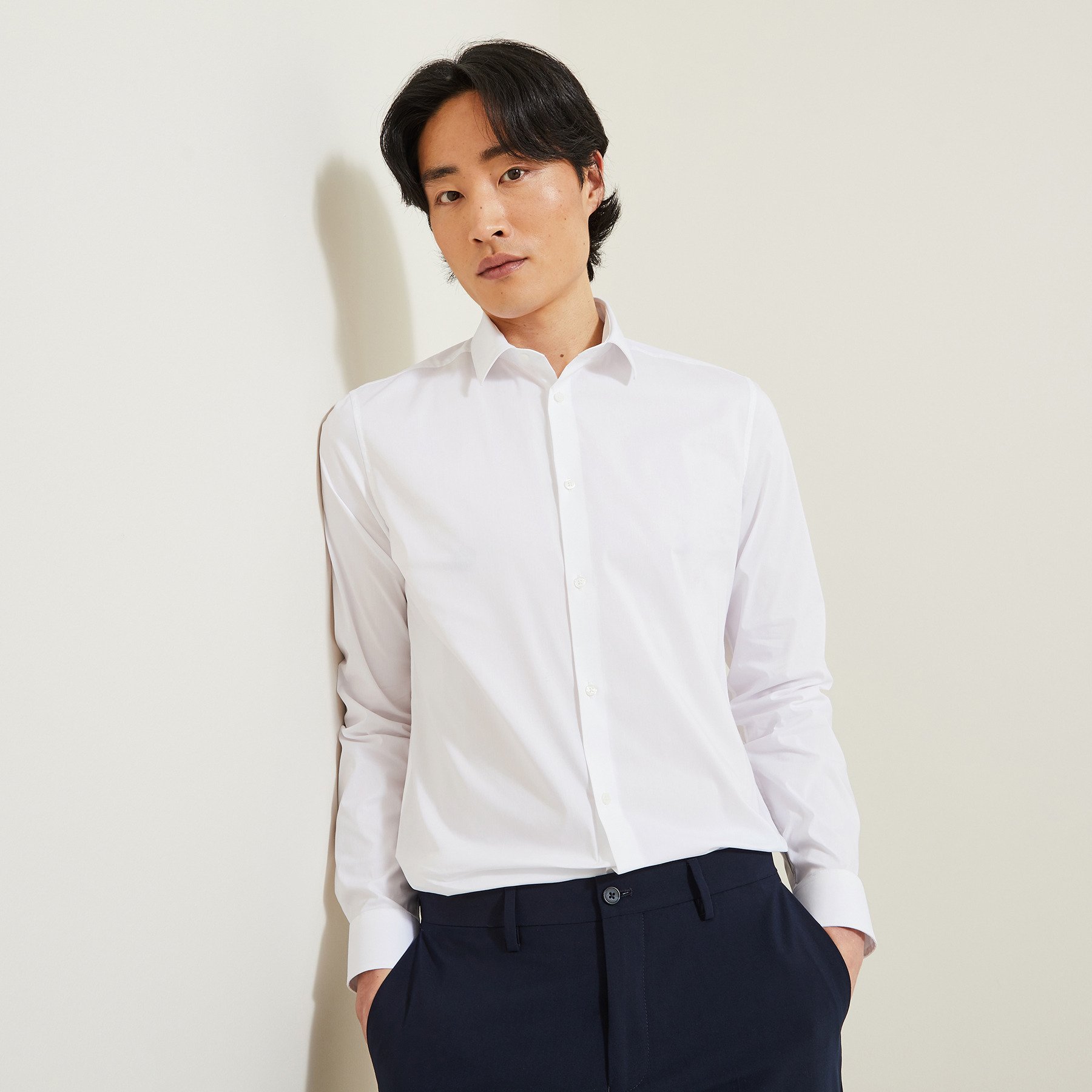 Chemise slim unie Blanc XS 64% Coton, 30% Polyamide, 6% Elasthanne Homme