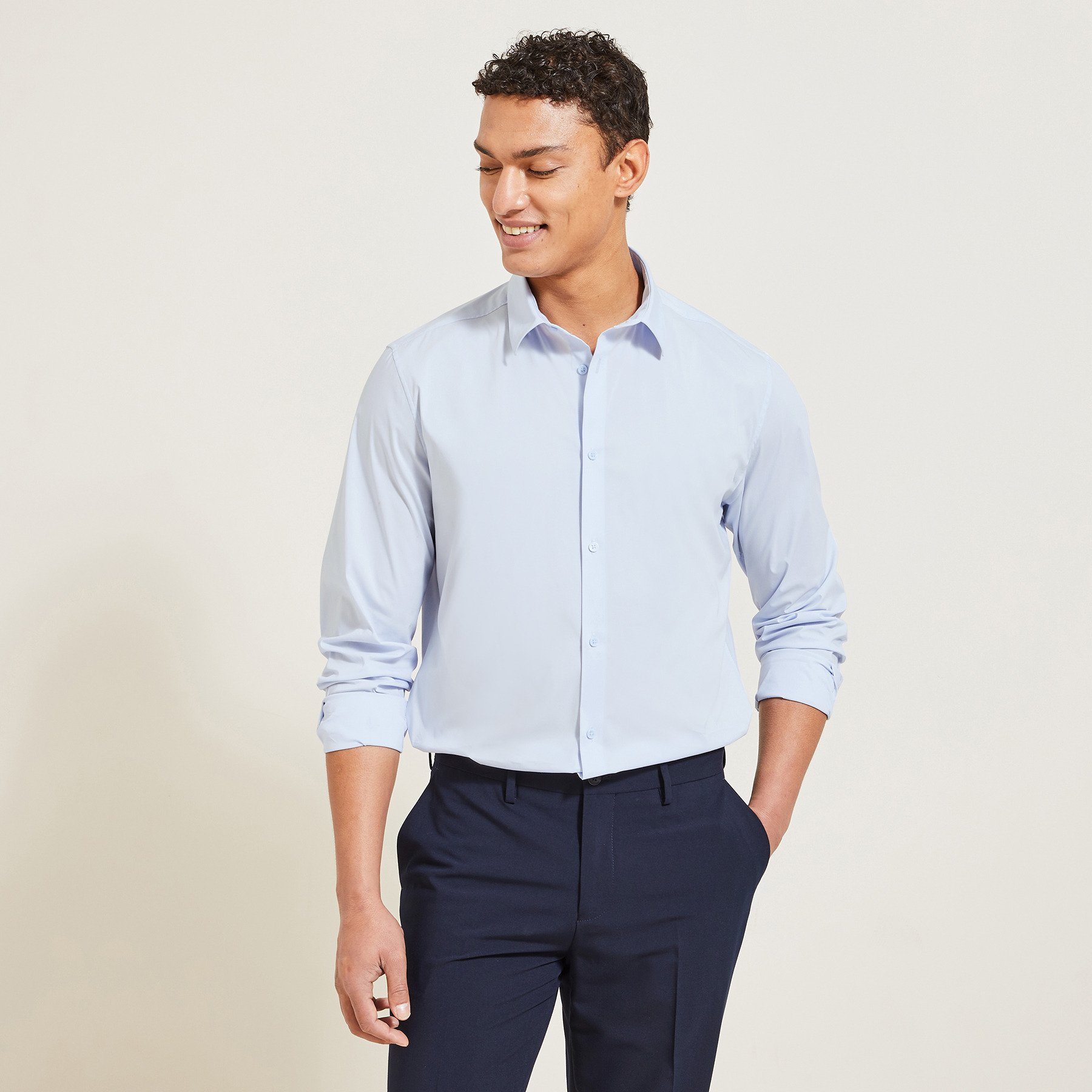 Chemise slim unie Bleu XS 64% Coton, 30% Polyamide, 6% Elasthanne Homme