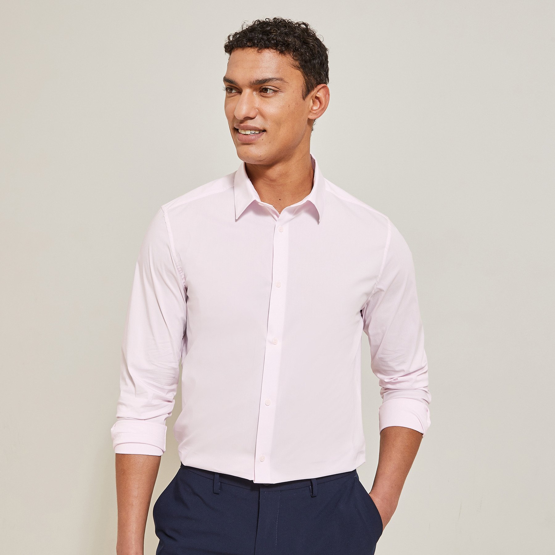 Chemise slim unie Rose S 64% Coton, 30% Polyamide, 6% Elasthanne Homme