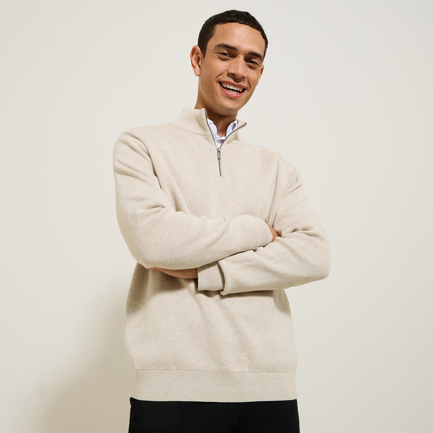 Pull col montant demi zippé Beige XS 100% Coton Homme
