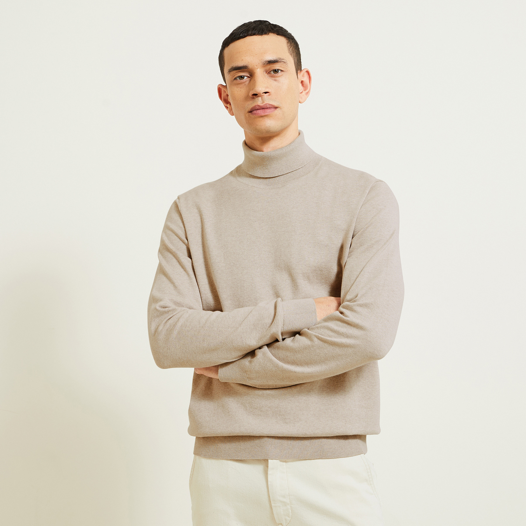 Pull col roulé Beige XS 80% Coton, 20% Polyamide Homme