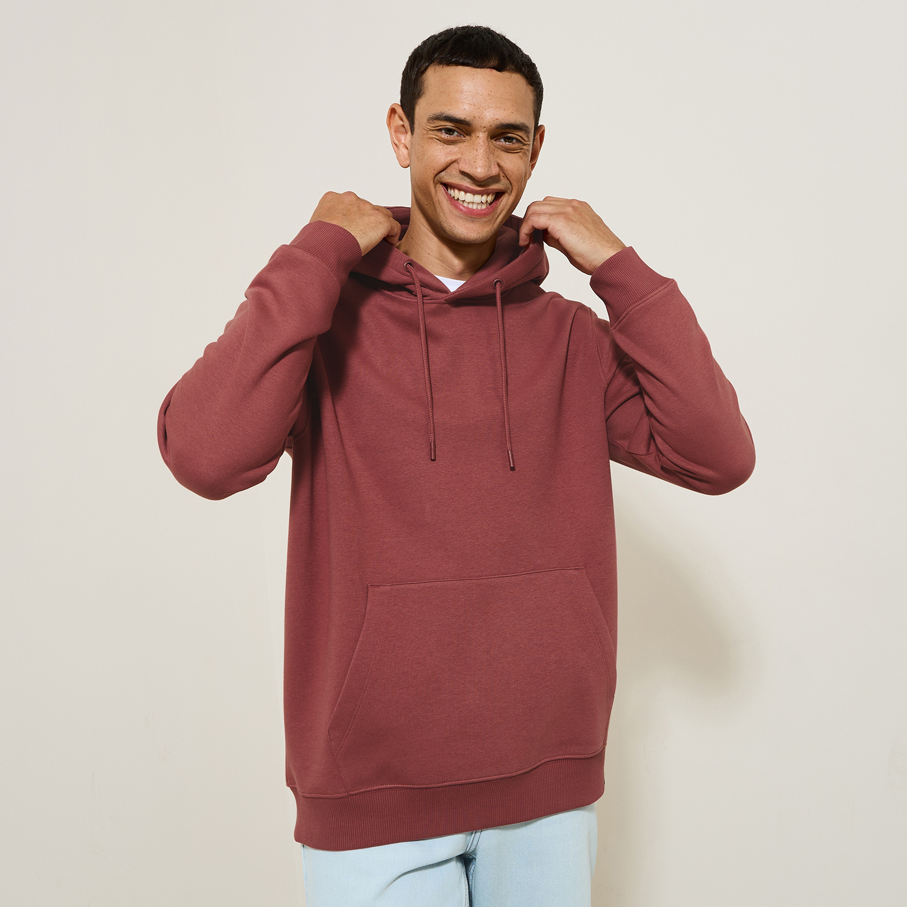 Sweat à capuche uni Rose XS 70% Coton, 30% Polyester Homme