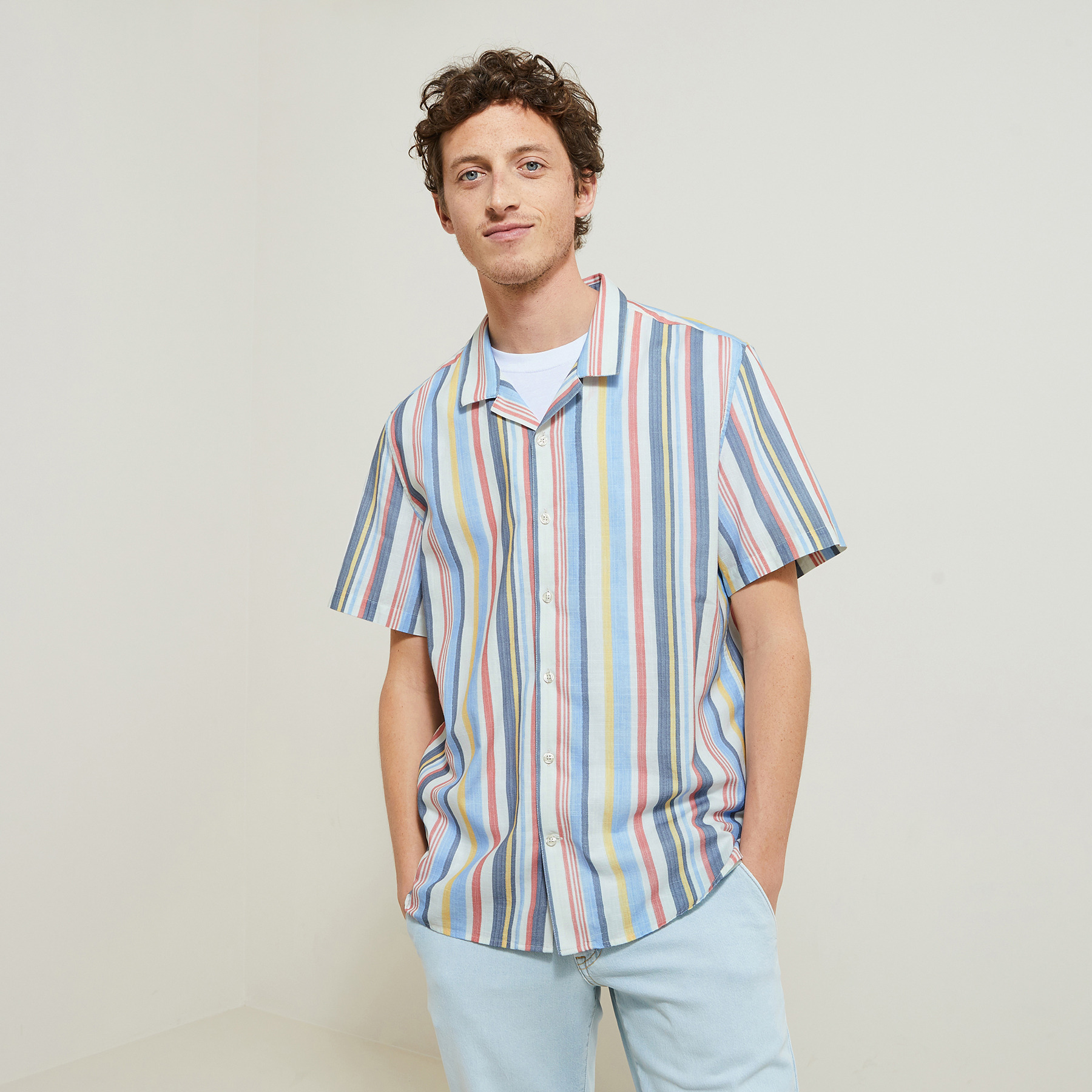 Chemisette regular à rayures coton Autre S 100% Coton Homme
