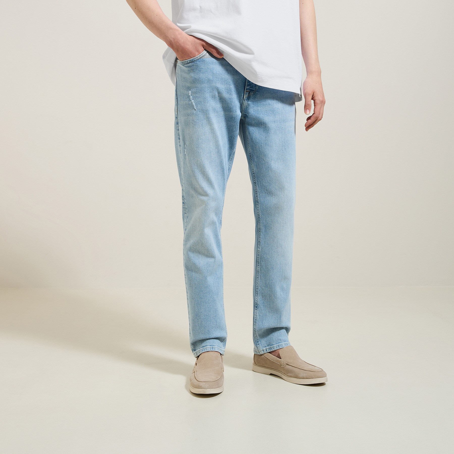 Jean straight 3 longueurs délavé Bleu 36 98% Coton, 2% Elasthanne Homme