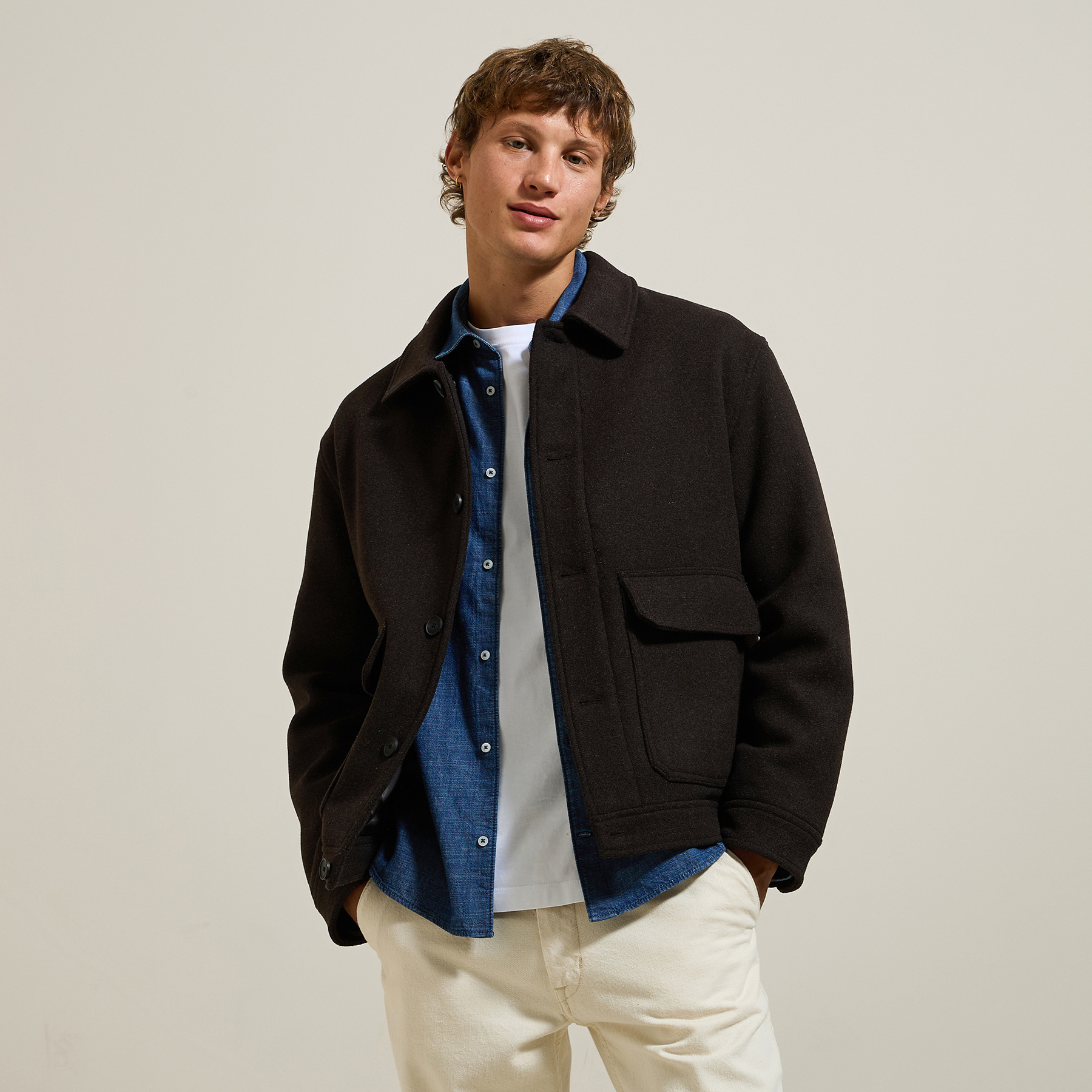 Blouson mi-saison en lainage Marron XL  Homme