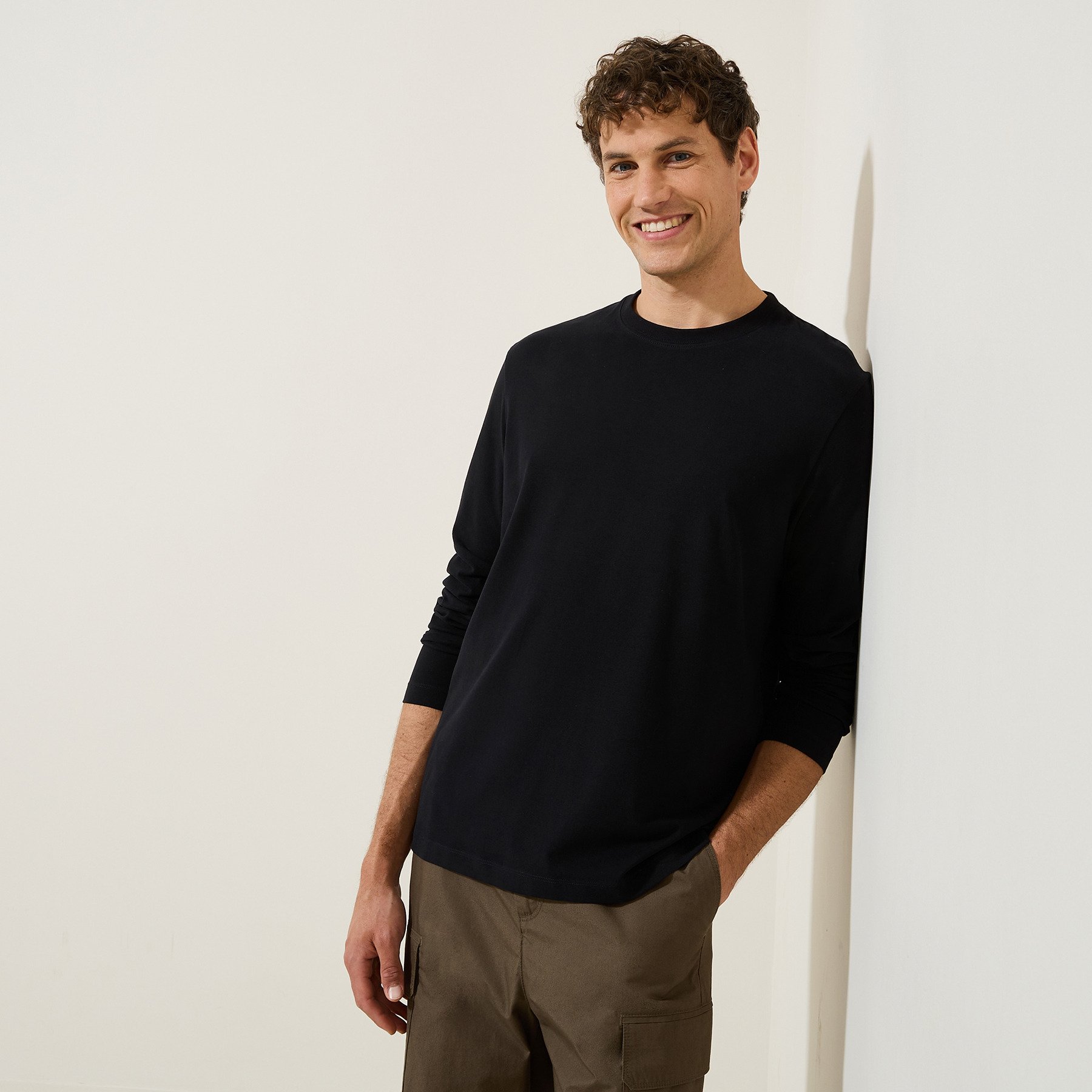 Tee shirt matière douce col rond Noir XS 95% Coton, 5% Elasthanne Homme