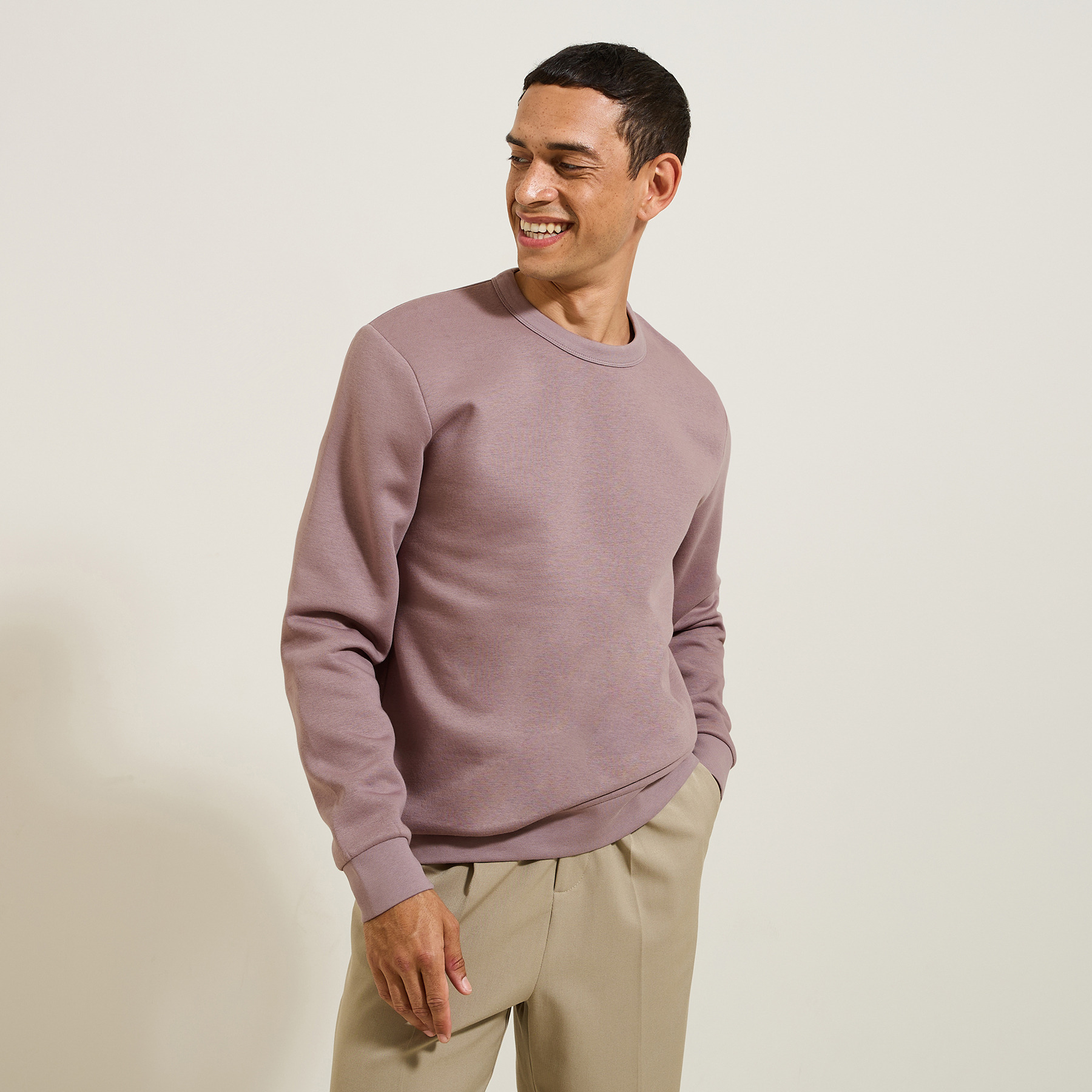 Sweat col rond uni Violet S 57% Coton, 43% Polyester Homme