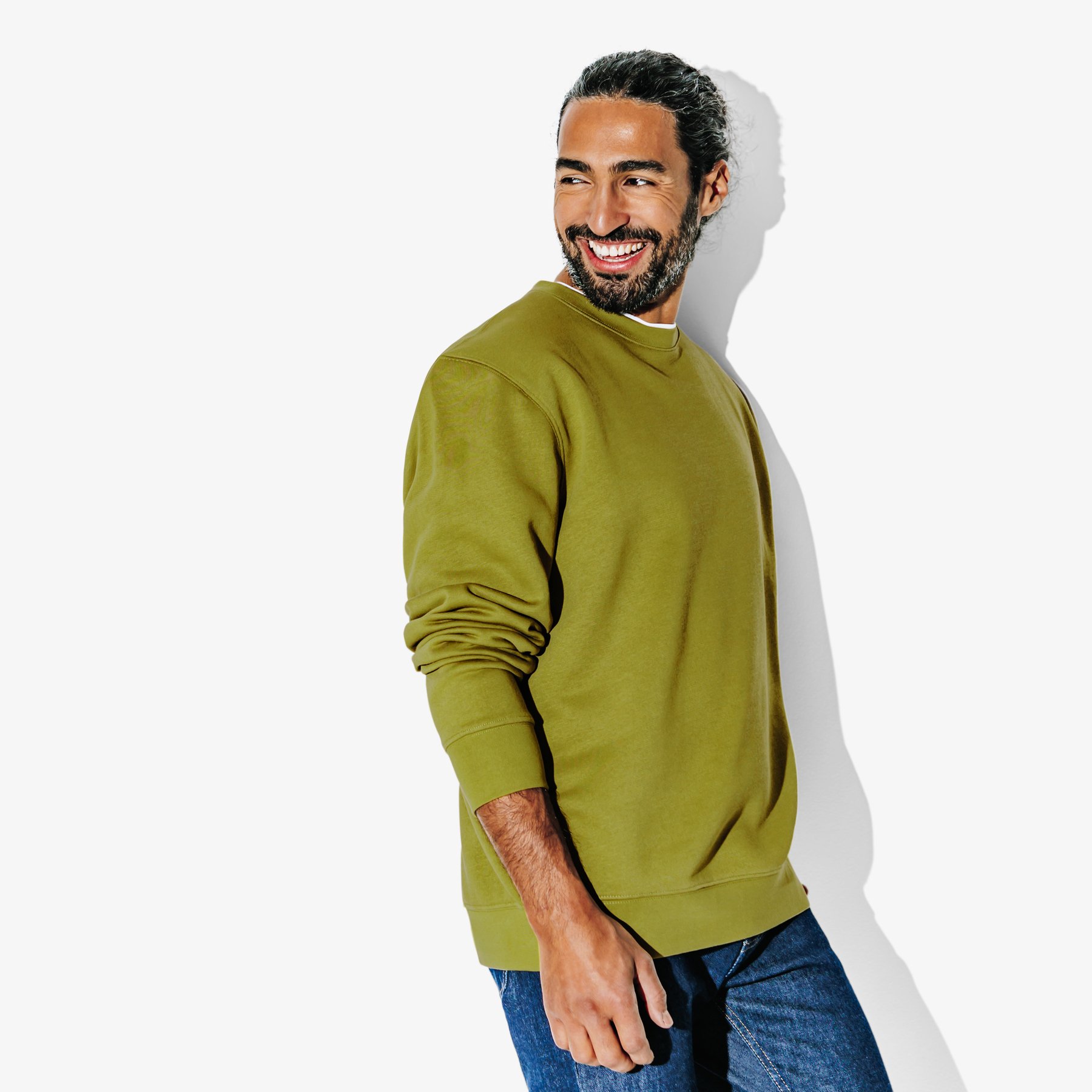 Sweat col rond uni Vert/Kaki XS 57% Coton, 43% Polyester Homme