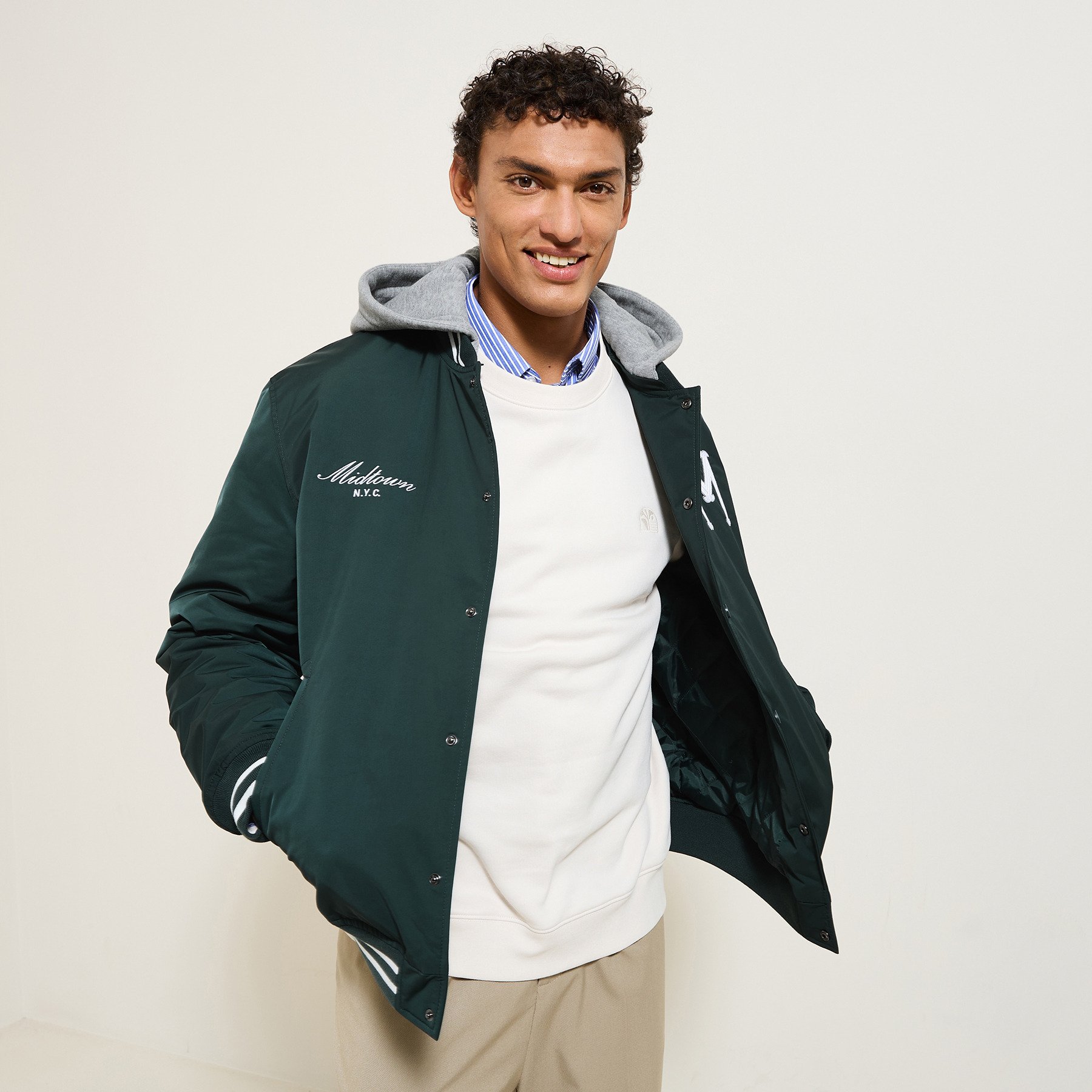 Blouson campus à capuche Vert/Kaki XS 100% Polyester, 100% Polyester, 100% Polyester Homme