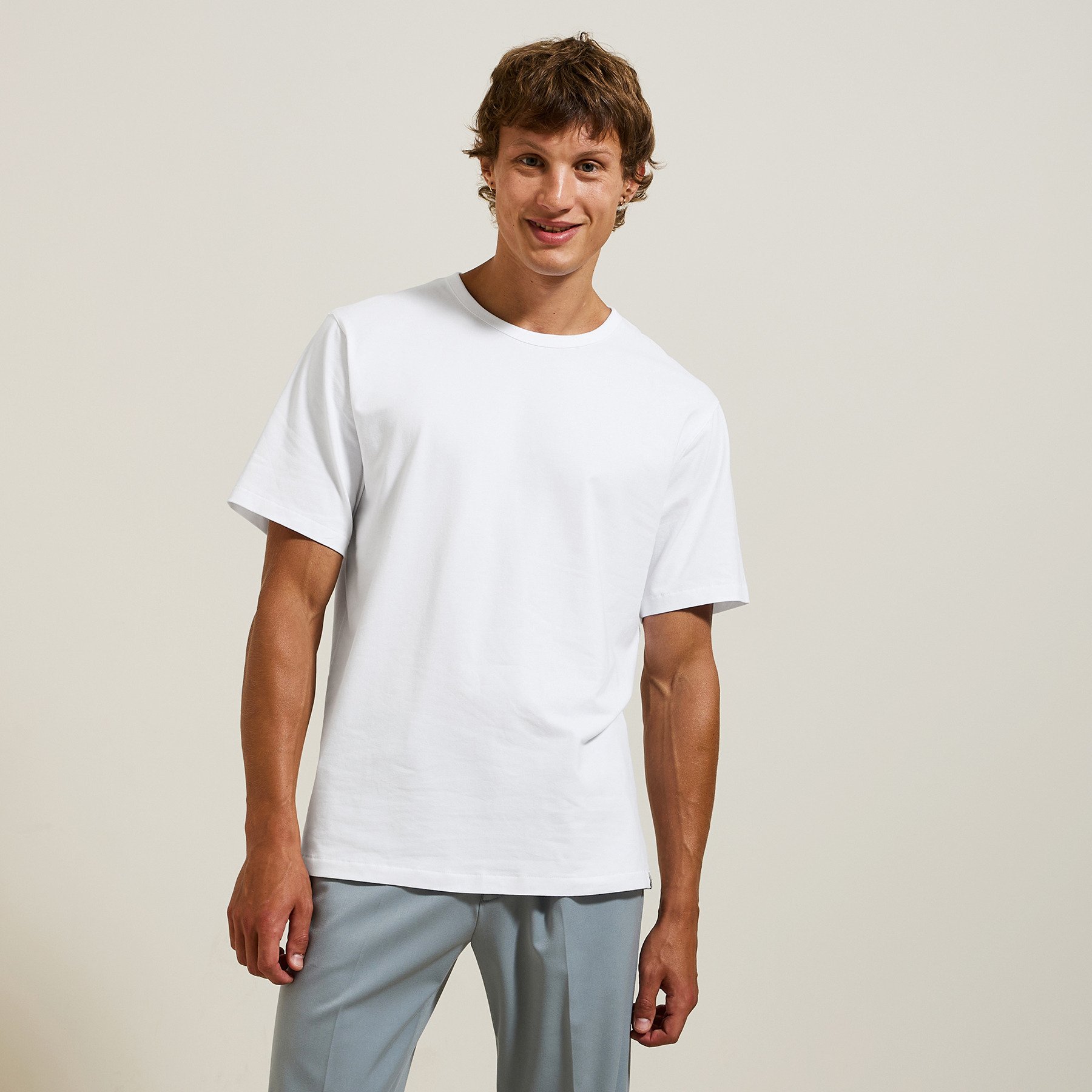 Tee shirt matière douce col rond Blanc S 95% Coton, 5% Elasthanne Homme