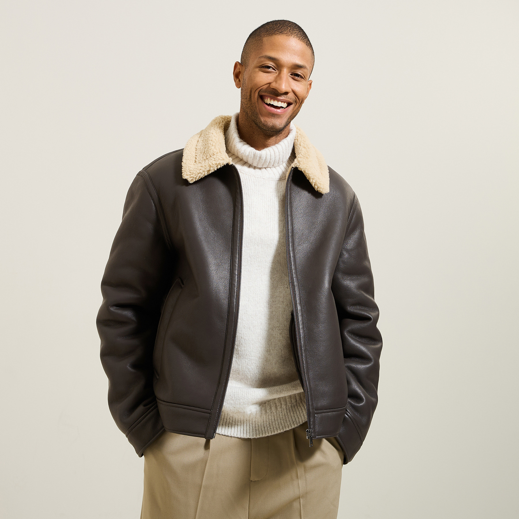 Blouson bombardier en sherpa Marron XS 100% Polyester, 100% Polyuréthane Homme