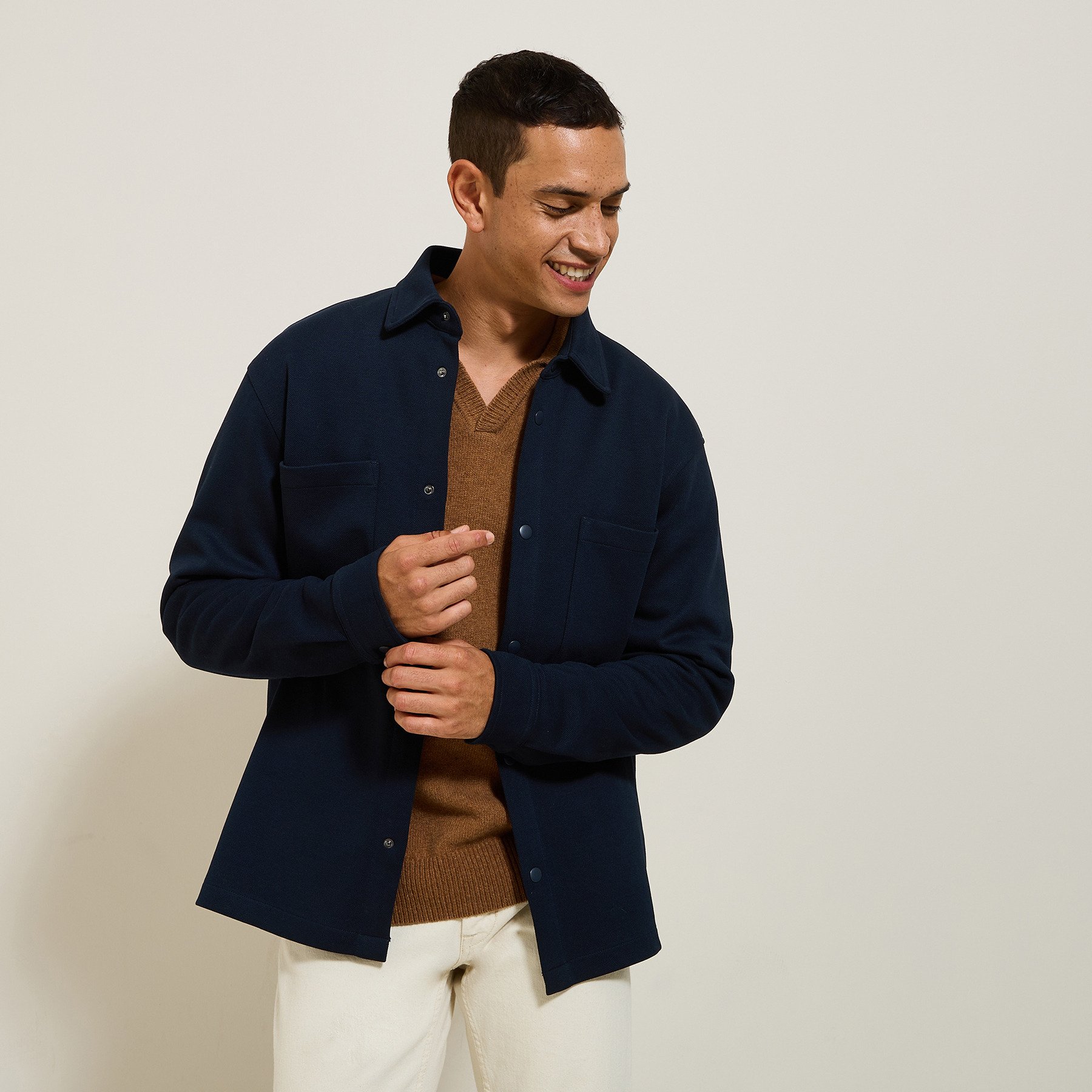 Surchemise en maille col chemise Bleu XS 63% Coton, 37% Polyester Homme
