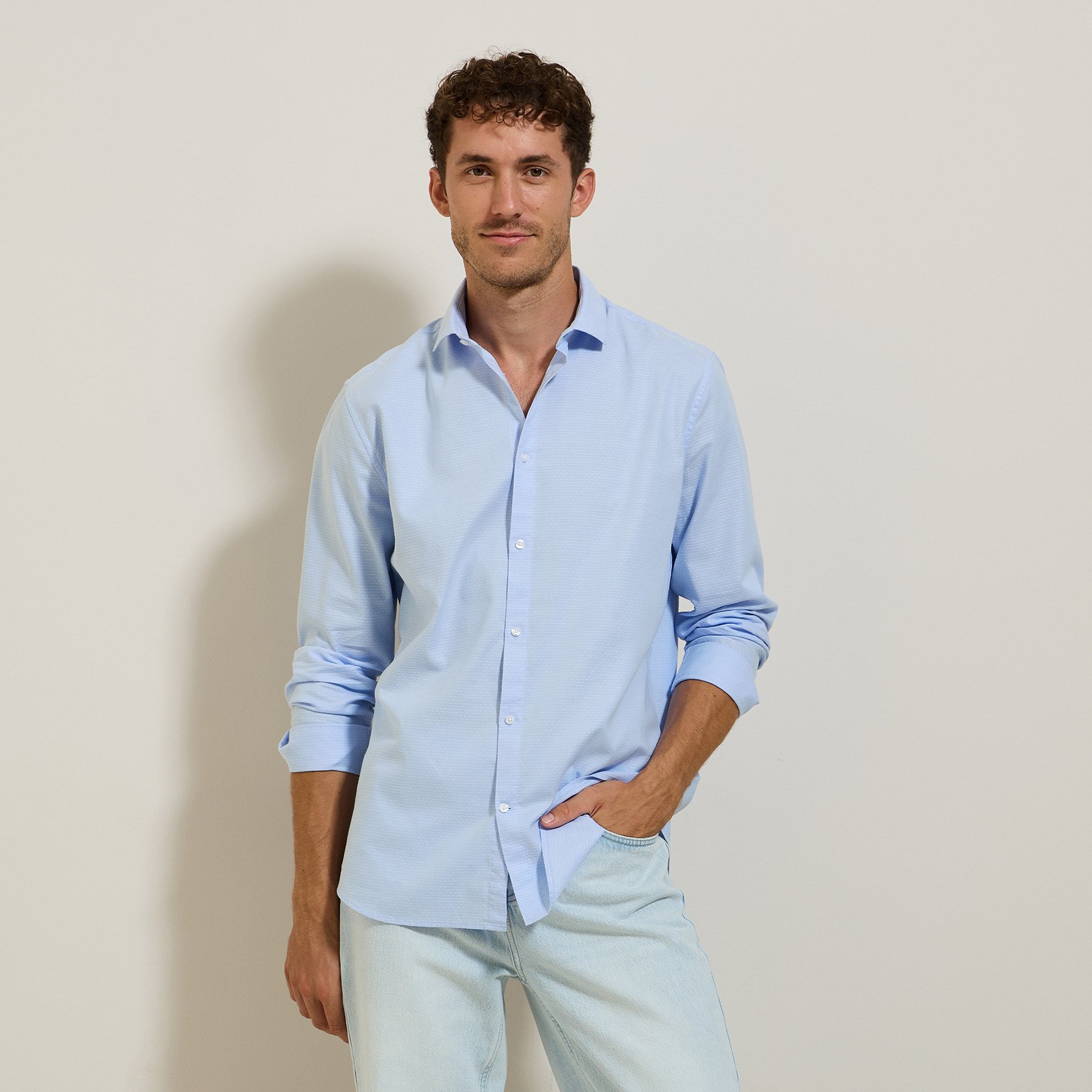 Chemise en coton petits motifs Bleu XS 100% Coton Homme