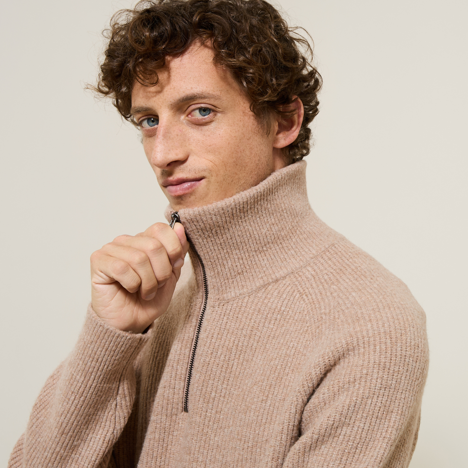 Pull col camionneur doux Beige XS  Homme