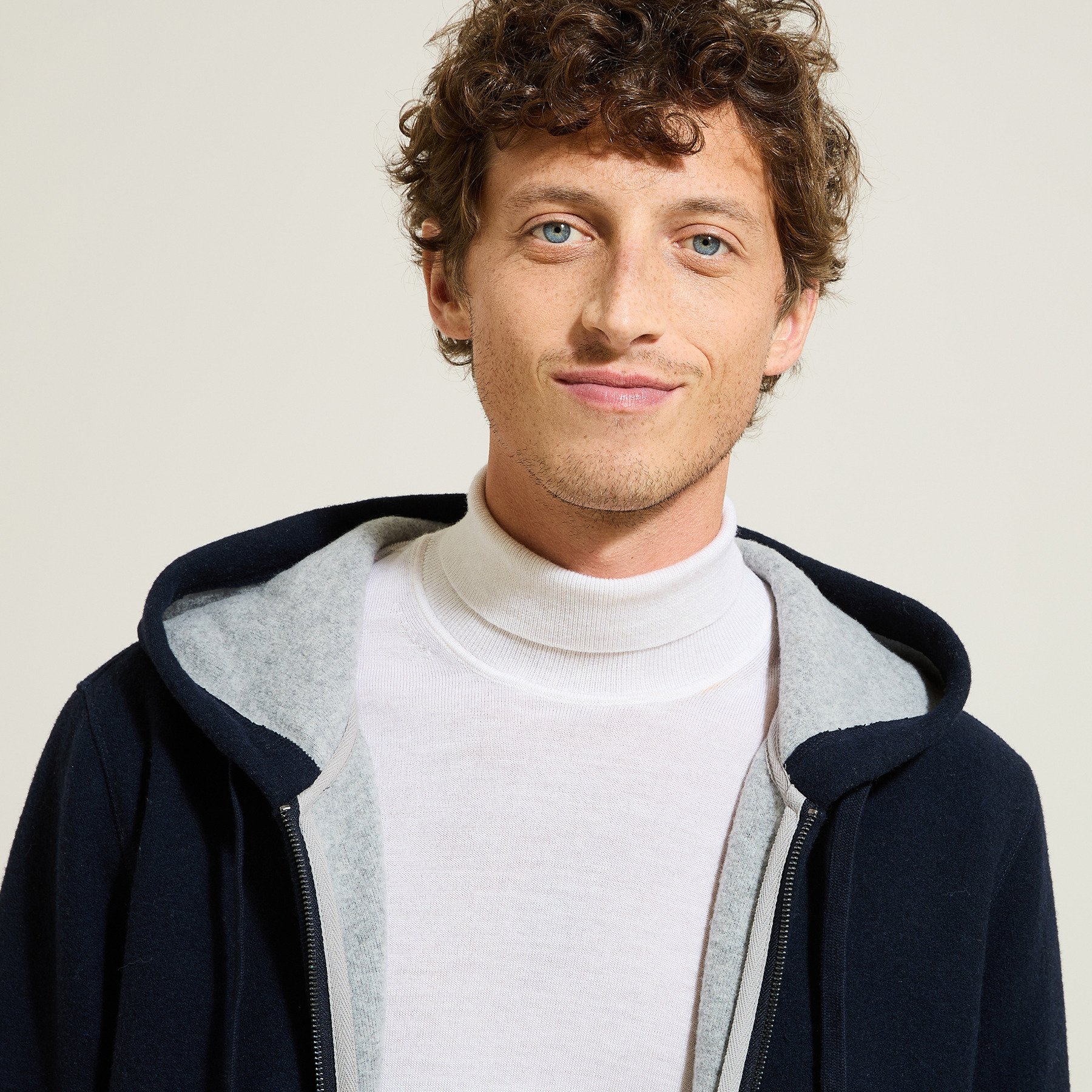 Sweat à capuche en maille zippé Bleu XS 75% Polyester, 25% Laine Homme