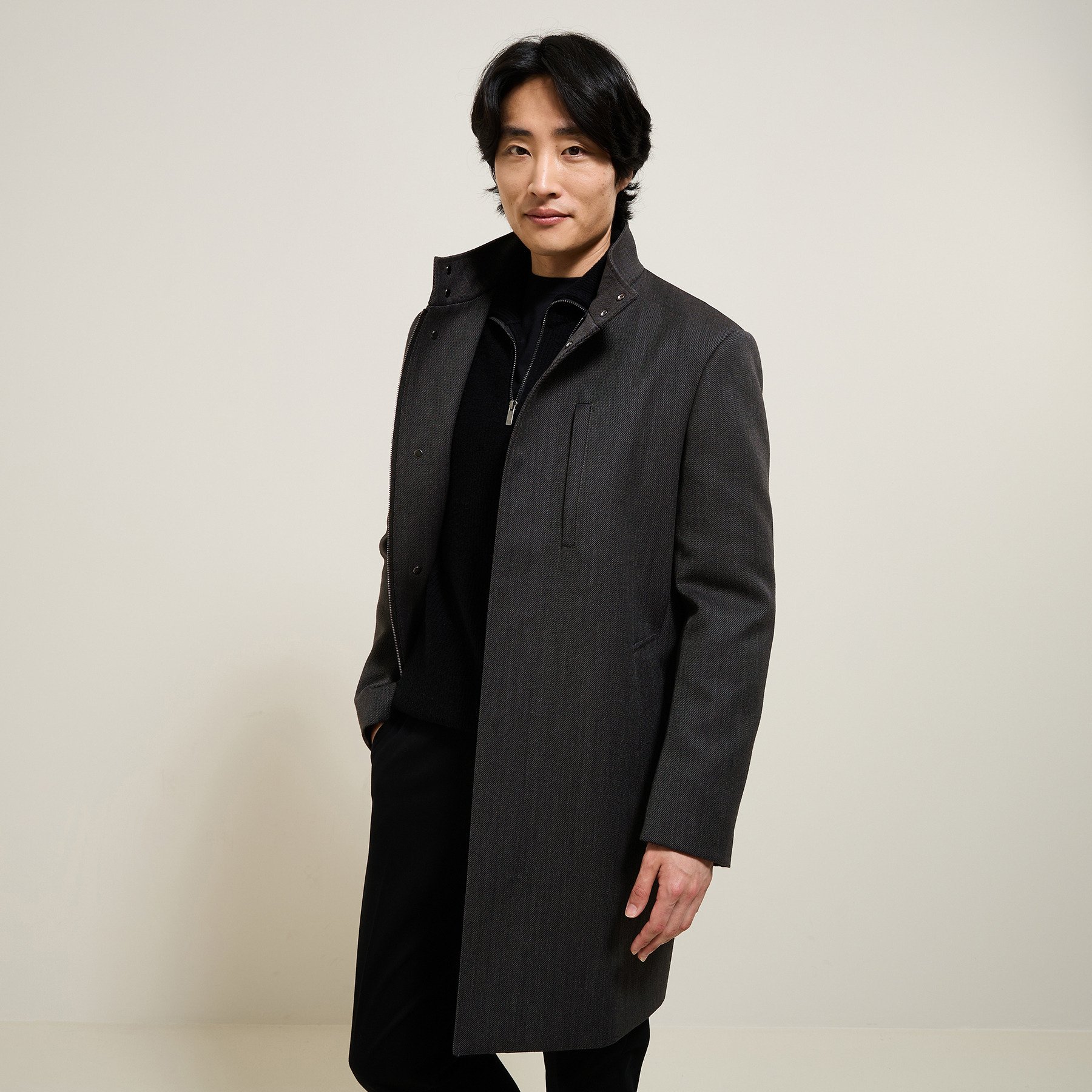 Manteau hiver long col montant Gris XL  Homme