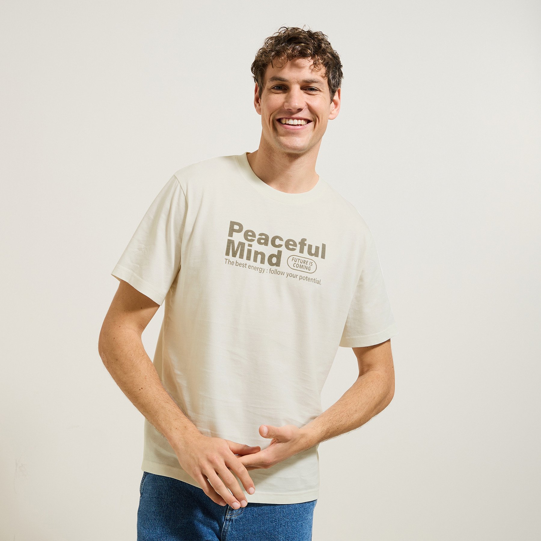 Tee shirt col rond imprimé en coton Blanc XS 100% Coton Homme